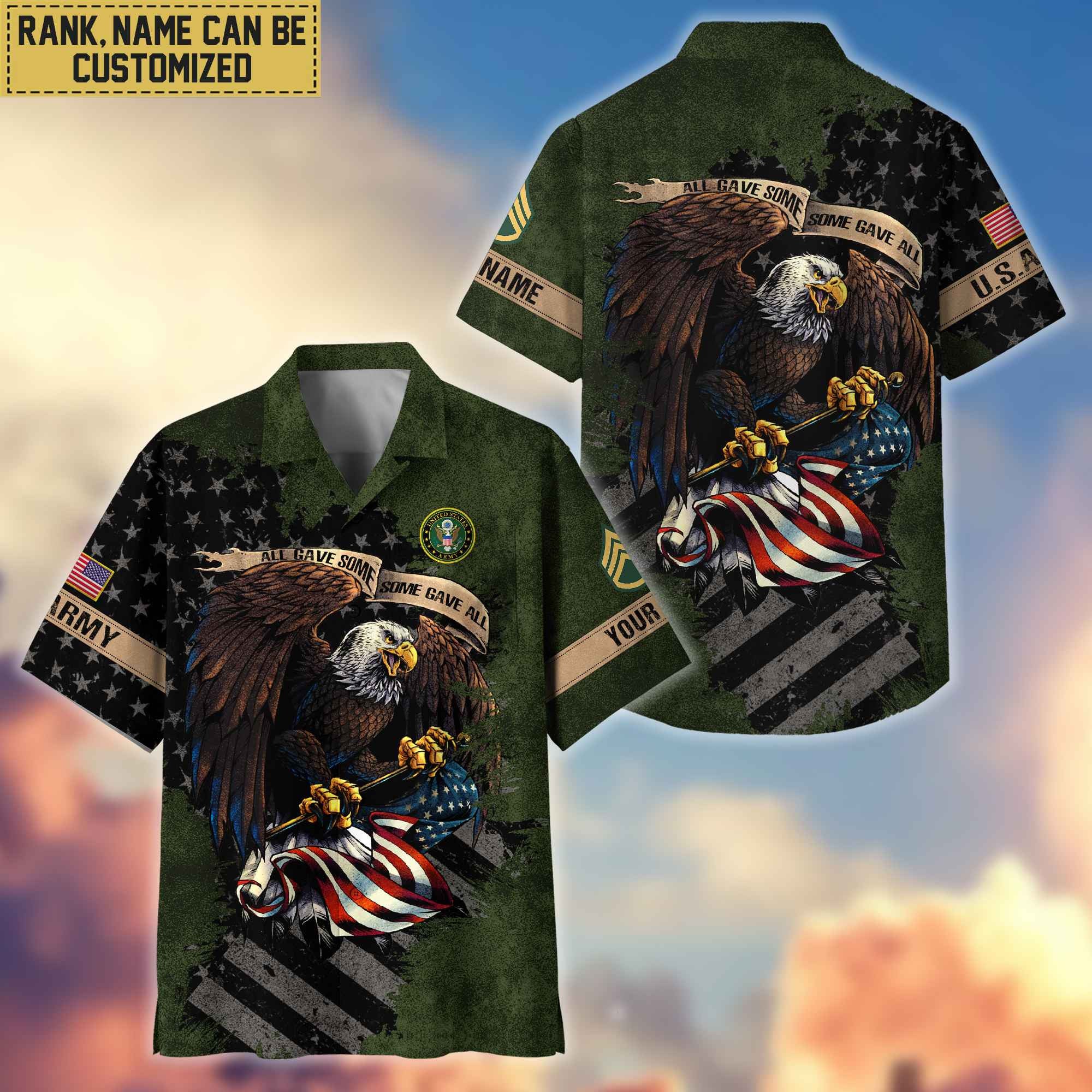 Premium Custom Name, Rank US Army Veteran Hawaiian Shirt With Pocket, Gifts For Veterans Day, Father's Day, Gifts For US Army Veteran VPVC402701