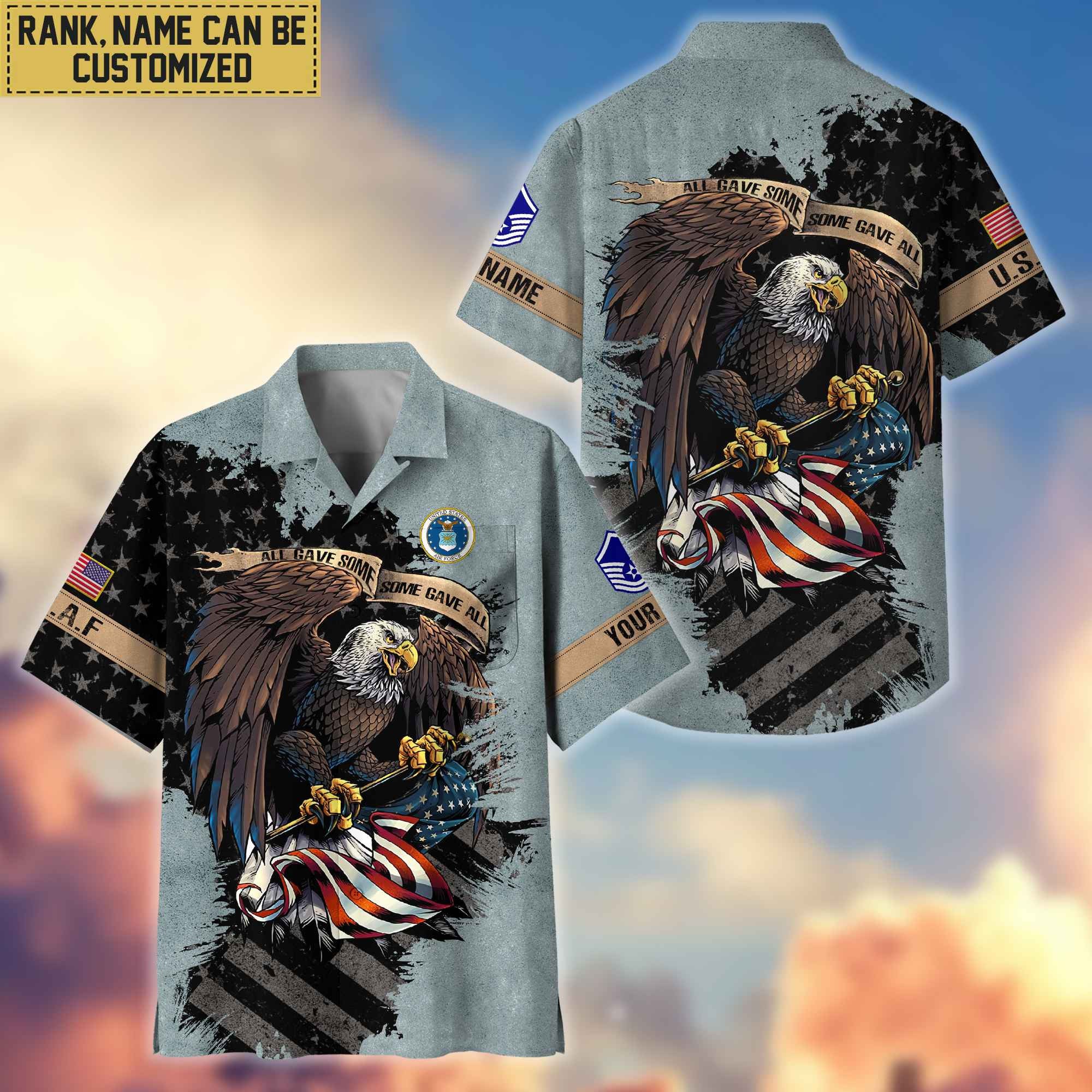 Premium Custom Name, Rank USAF Veteran Hawaiian Shirt With Pocket, Gifts For Veterans Day, Father's Day, Gifts For US Air Force Veteran VPVC402704