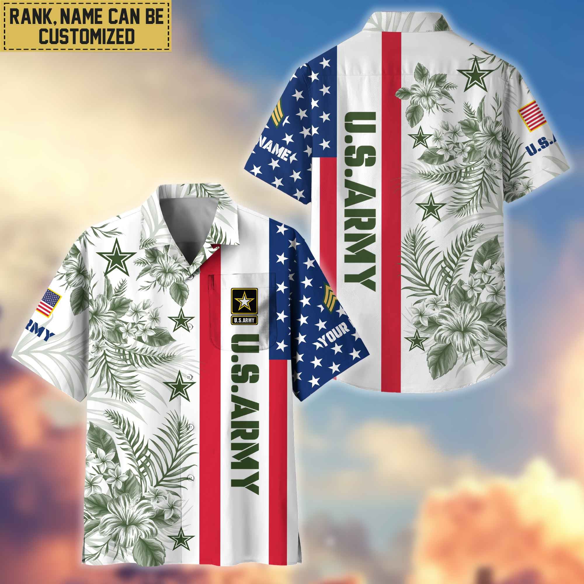 Premium Custom Name, Rank US Army Hawaiian Shirt With Pocket, Gifts For Veterans Day, Father's Day, Gifts for Army Veteran VPVC403501