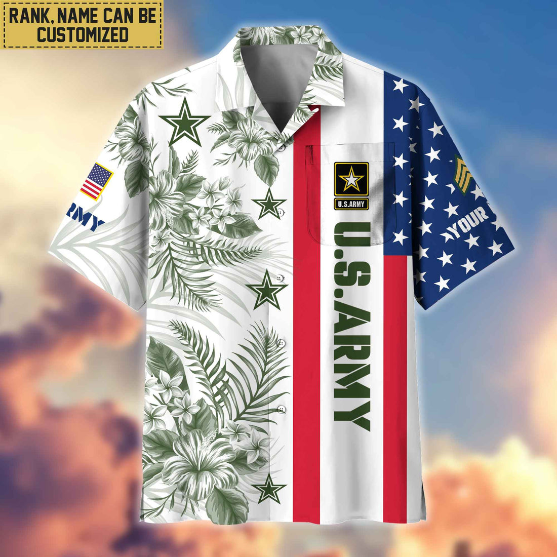 Premium Custom Name, Rank US Army Hawaiian Shirt With Pocket, Gifts For Veterans Day, Father's Day, Gifts for Army Veteran VPVC403501