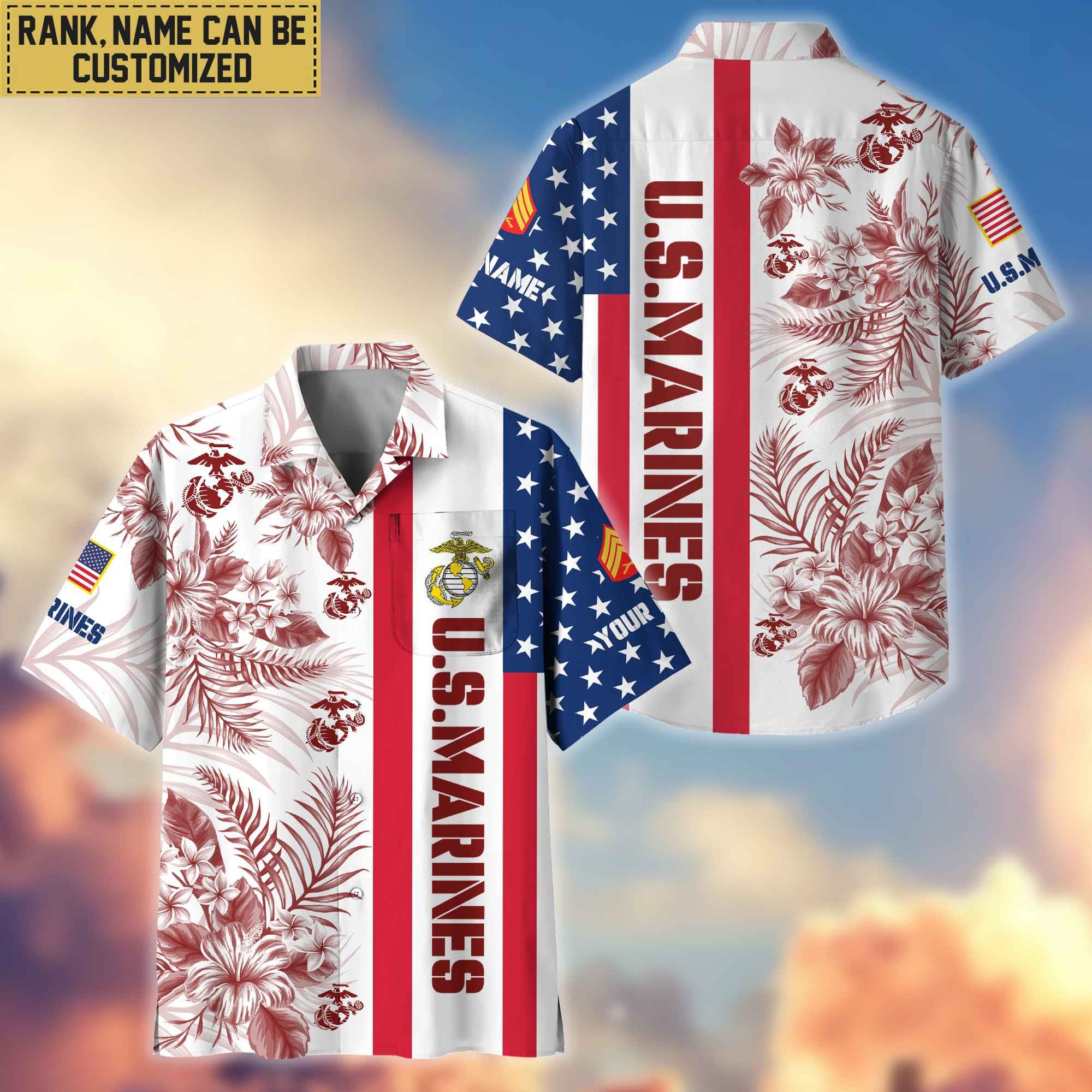 Premium Custom Name, Rank USMC Hawaiian Shirt With Pocket, Gifts For Veterans Day, Father's Day, Gifts for Marine Veteran VPVC403503