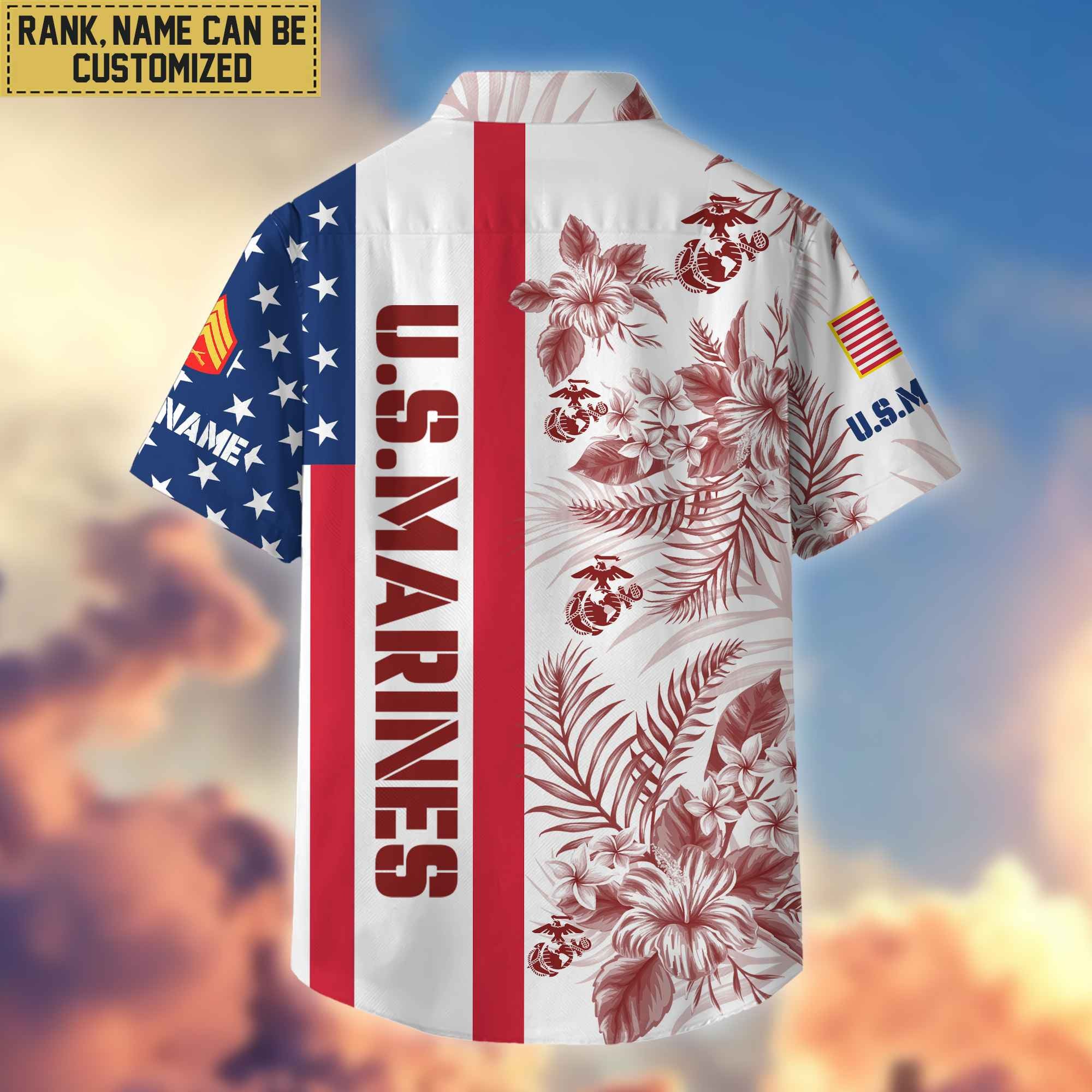 Premium Custom Name, Rank USMC Hawaiian Shirt With Pocket, Gifts For Veterans Day, Father's Day, Gifts for Marine Veteran VPVC403503