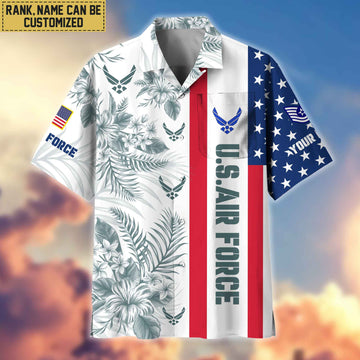 Premium Custom Name, Rank USAF Hawaiian Shirt With Pocket, Gifts For Veterans Day, Father's Day, Gifts for Air Force Veteran VPVC403504