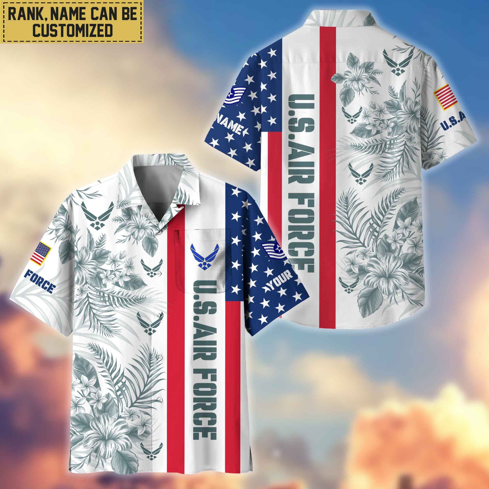 Premium Custom Name, Rank USAF Hawaiian Shirt With Pocket, Gifts For Veterans Day, Father's Day, Gifts for Air Force Veteran VPVC403504