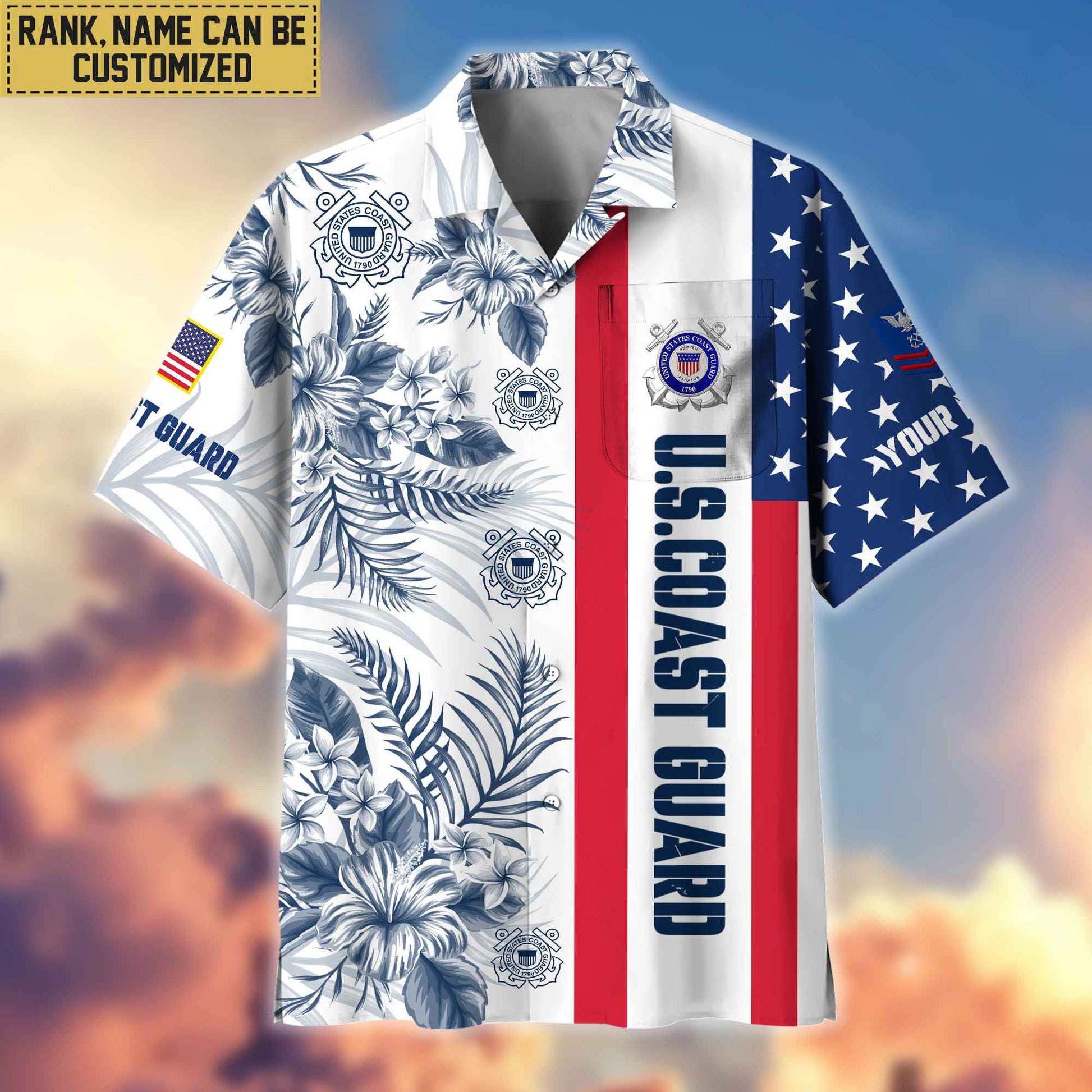 Premium Custom Name, Rank USCG Hawaiian Shirt With Pocket, Gifts For Veterans Day, Father's Day, Gifts for Coast Guard Veteran VPVC403505