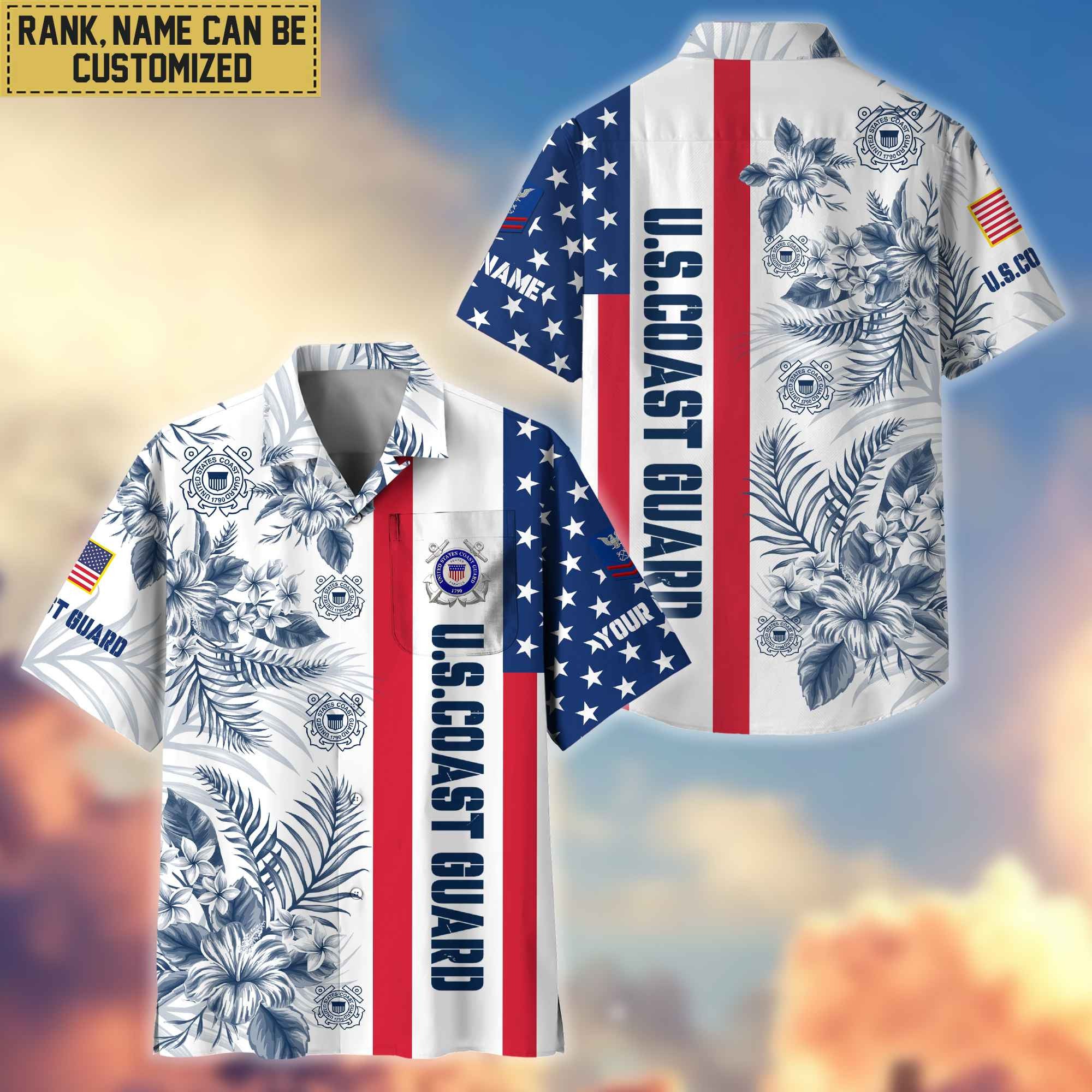 Premium Custom Name, Rank USCG Hawaiian Shirt With Pocket, Gifts For Veterans Day, Father's Day, Gifts for Coast Guard Veteran VPVC403505