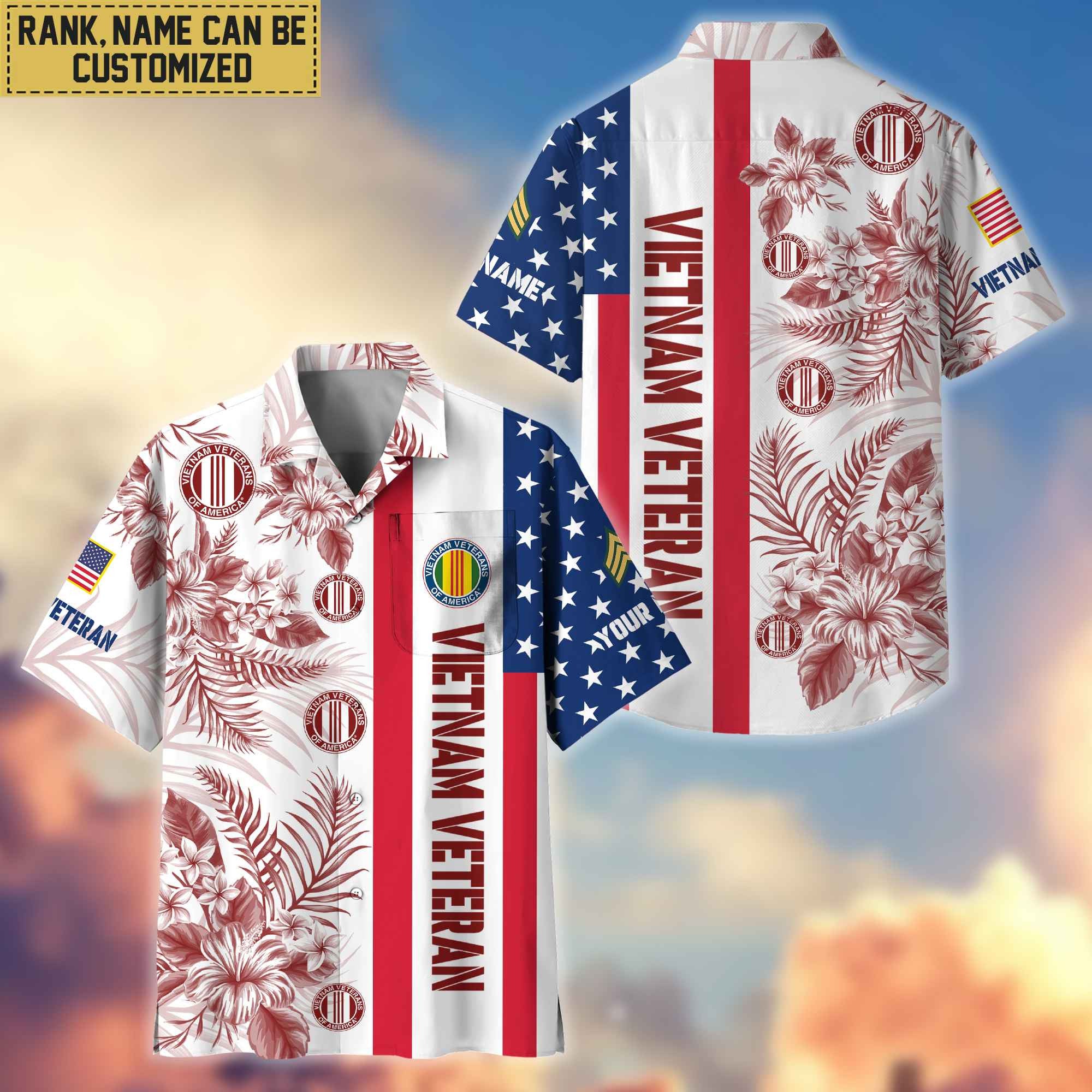 Premium Custom Name, Rank Vietnam Veteran Hawaiian Shirt With Pocket, Gifts For Veterans Day, Father's Day, Gifts for Vietnam Veteran VPVC403506