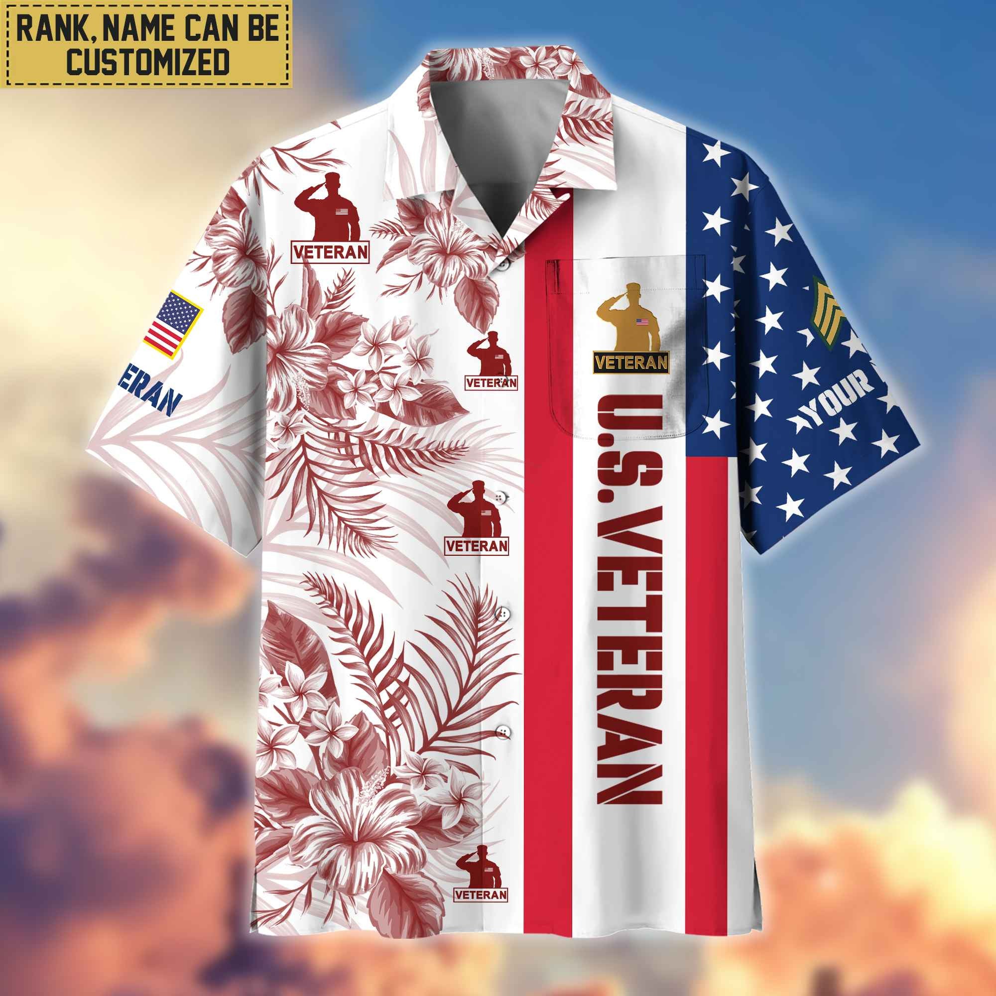 Premium Custom Name, Rank US Veteran Hawaiian Shirt With Pocket, Gifts For Veterans Day, Father's Day, Gifts for US Veteran VPVC403507