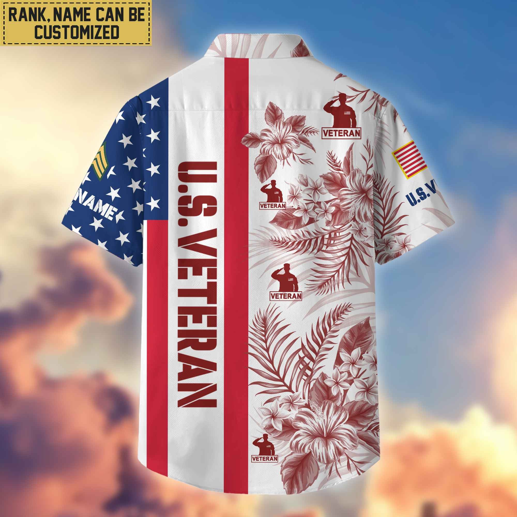 Premium Custom Name, Rank US Veteran Hawaiian Shirt With Pocket, Gifts For Veterans Day, Father's Day, Gifts for US Veteran VPVC403507