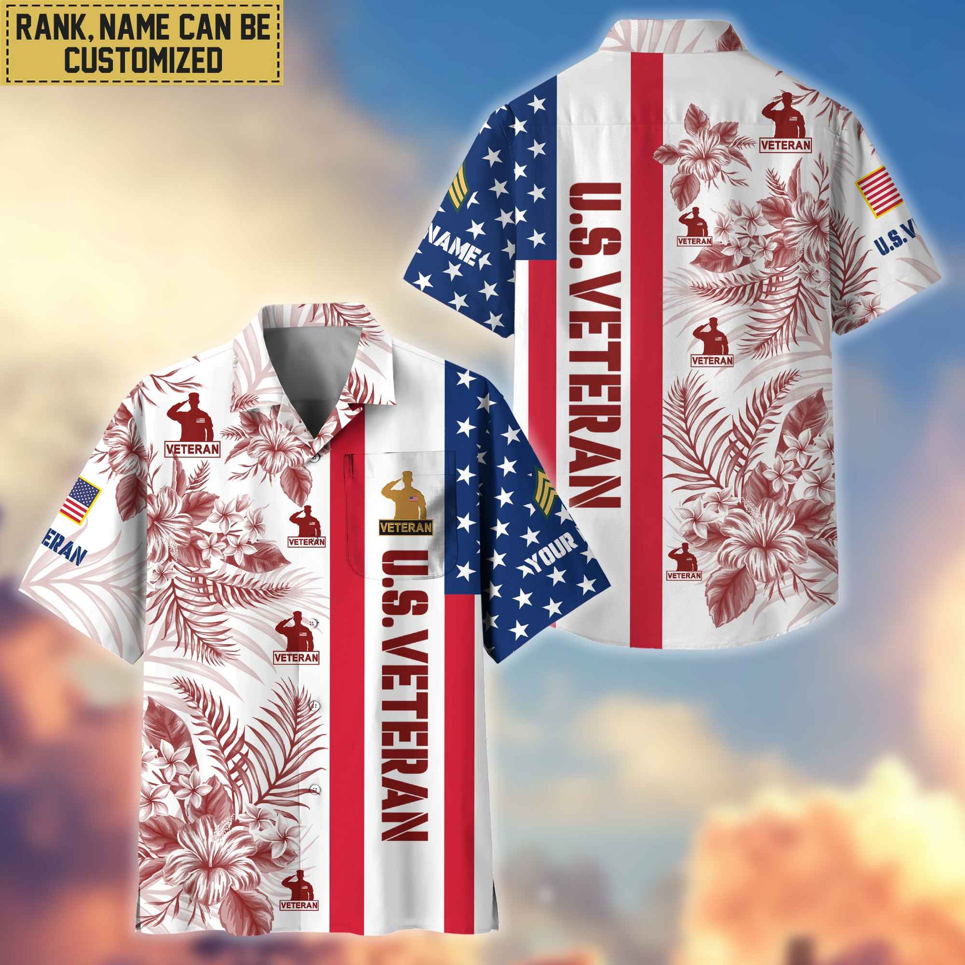 Premium Custom Name, Rank US Veteran Hawaiian Shirt With Pocket, Gifts For Veterans Day, Father's Day, Gifts for US Veteran VPVC403507