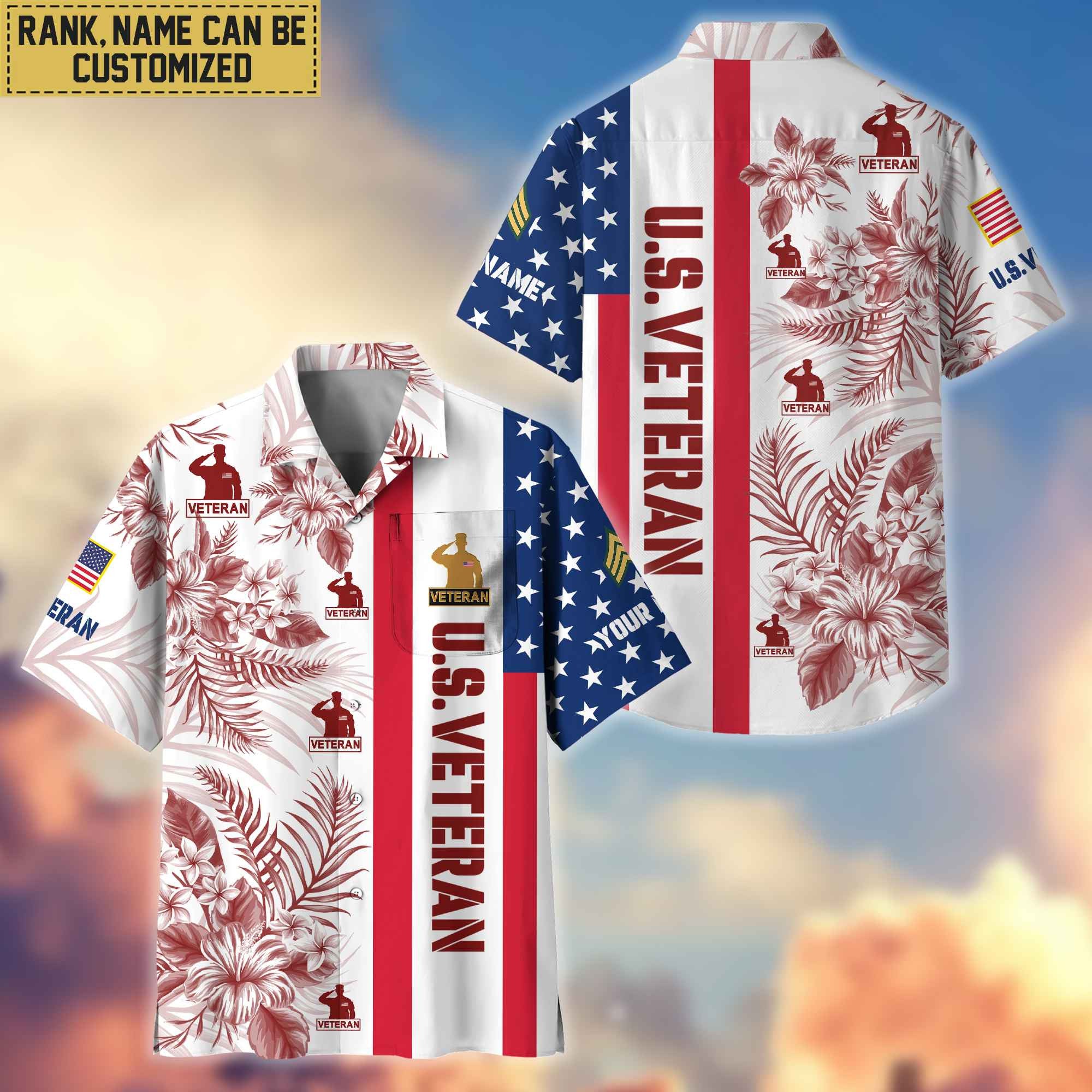 Premium Custom Name, Rank US Veteran Hawaiian Shirt With Pocket, Gifts For Veterans Day, Father's Day, Gifts for US Veteran VPVC403507