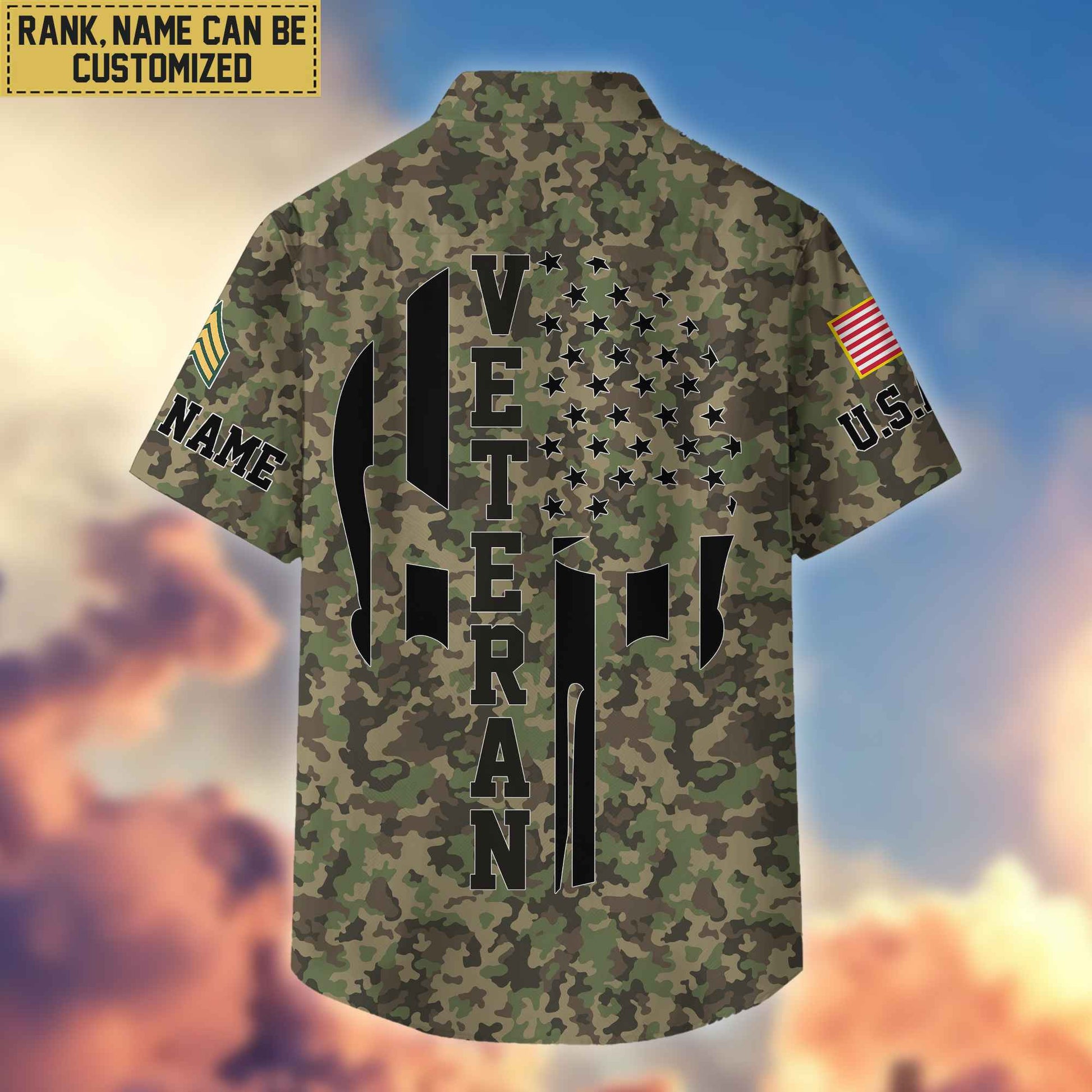 Premium Custom Name, Rank US Army Veteran Hawaiian Shirt With Pocket, Gifts For Dad, For Husband, Gifts For US Army Veteran VPVC403701