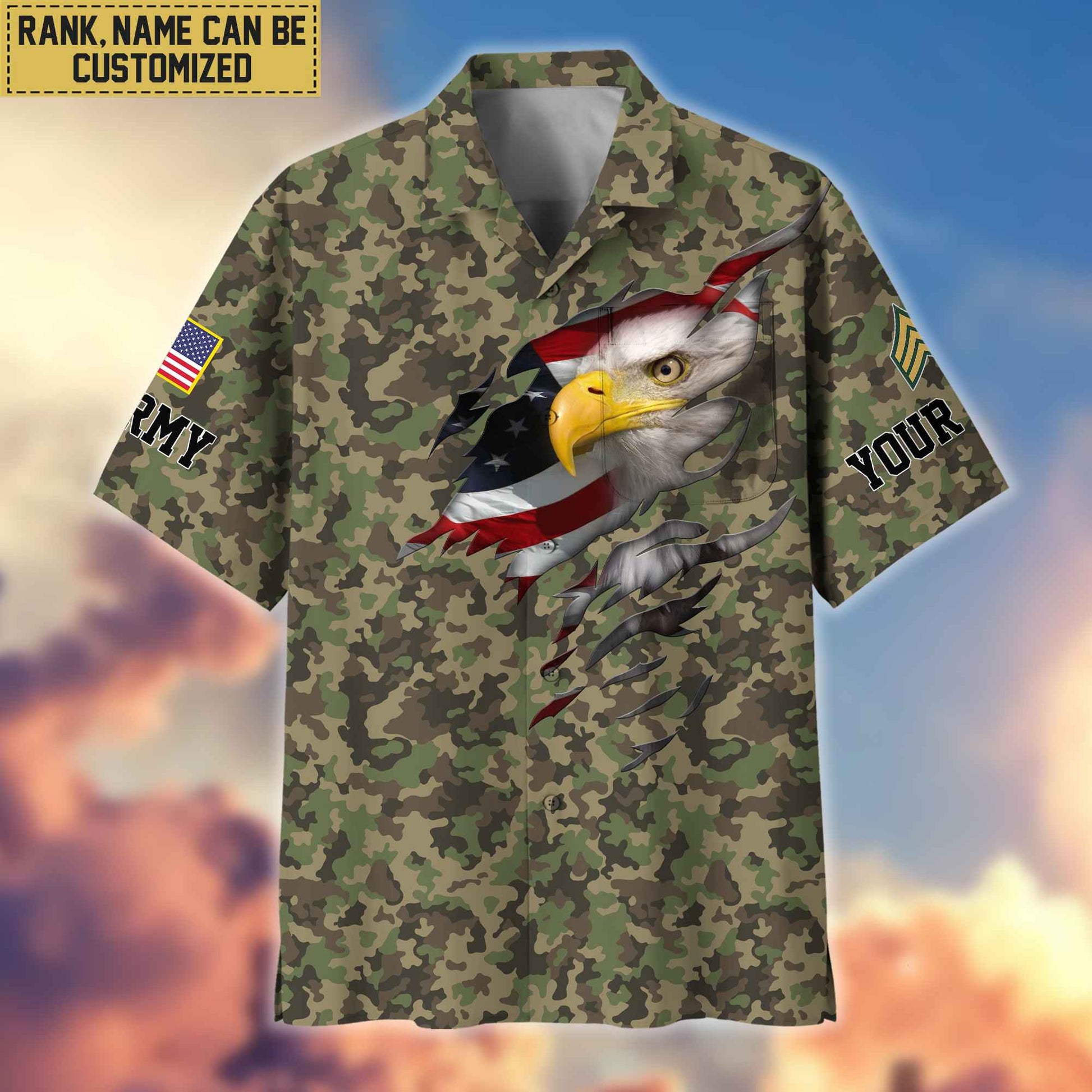 Premium Custom Name, Rank US Army Veteran Hawaiian Shirt With Pocket, Gifts For Dad, For Husband, Gifts For US Army Veteran VPVC403701