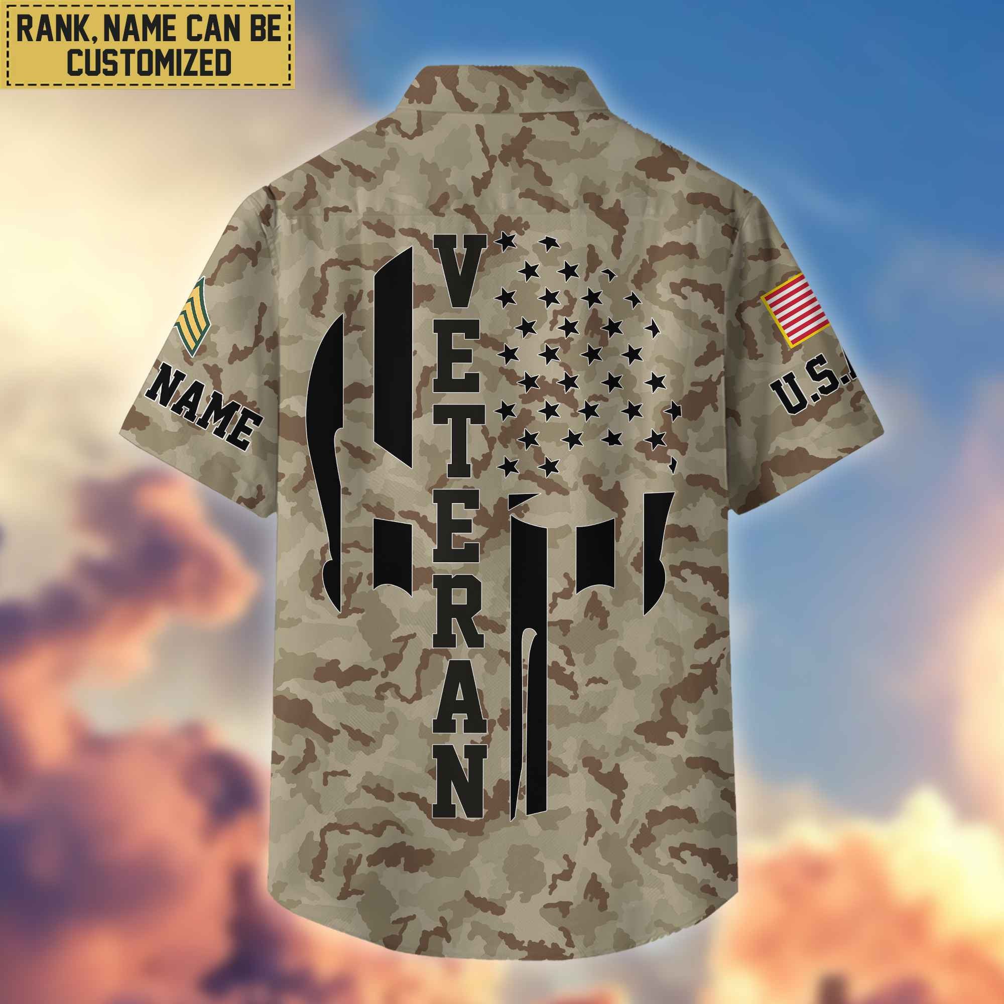 Premium Custom Name, Rank US Army Veteran Hawaiian Shirt With Pocket, Gifts For Dad, For Husband, Gifts For US Army Veteran VPVC403701