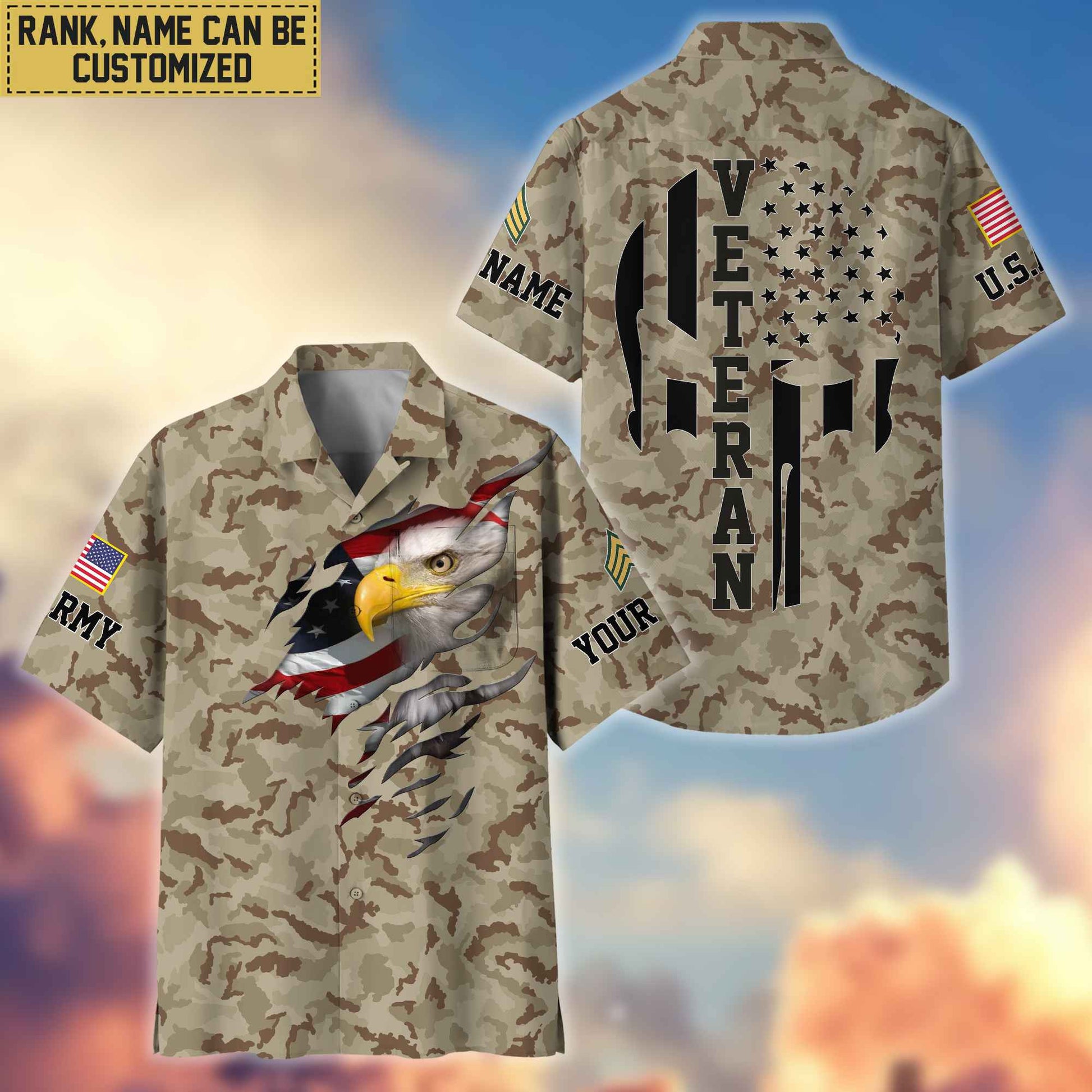 Premium Custom Name, Rank US Army Veteran Hawaiian Shirt With Pocket, Gifts For Dad, For Husband, Gifts For US Army Veteran VPVC403701