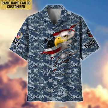 Premium Custom Name, Rank US Navy Veteran Hawaiian Shirt With Pocket, Gifts For Dad, For Husband, Gifts For US Navy Veteran VPVC403702