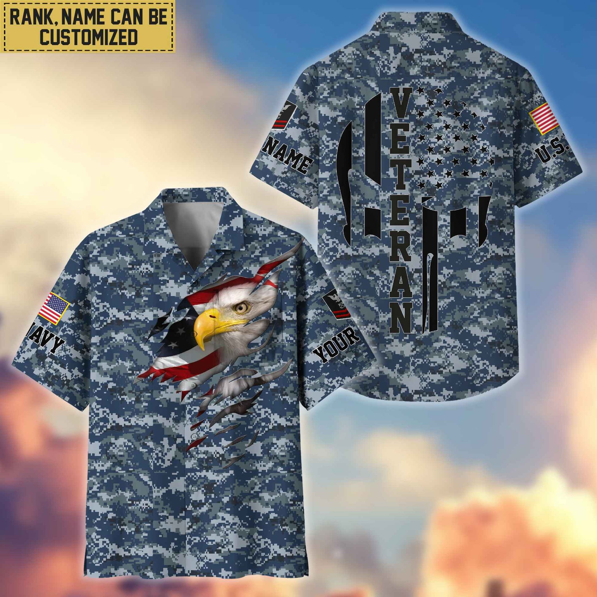 Premium Custom Name, Rank US Navy Veteran Hawaiian Shirt With Pocket, Gifts For Dad, For Husband, Gifts For US Navy Veteran VPVC403702