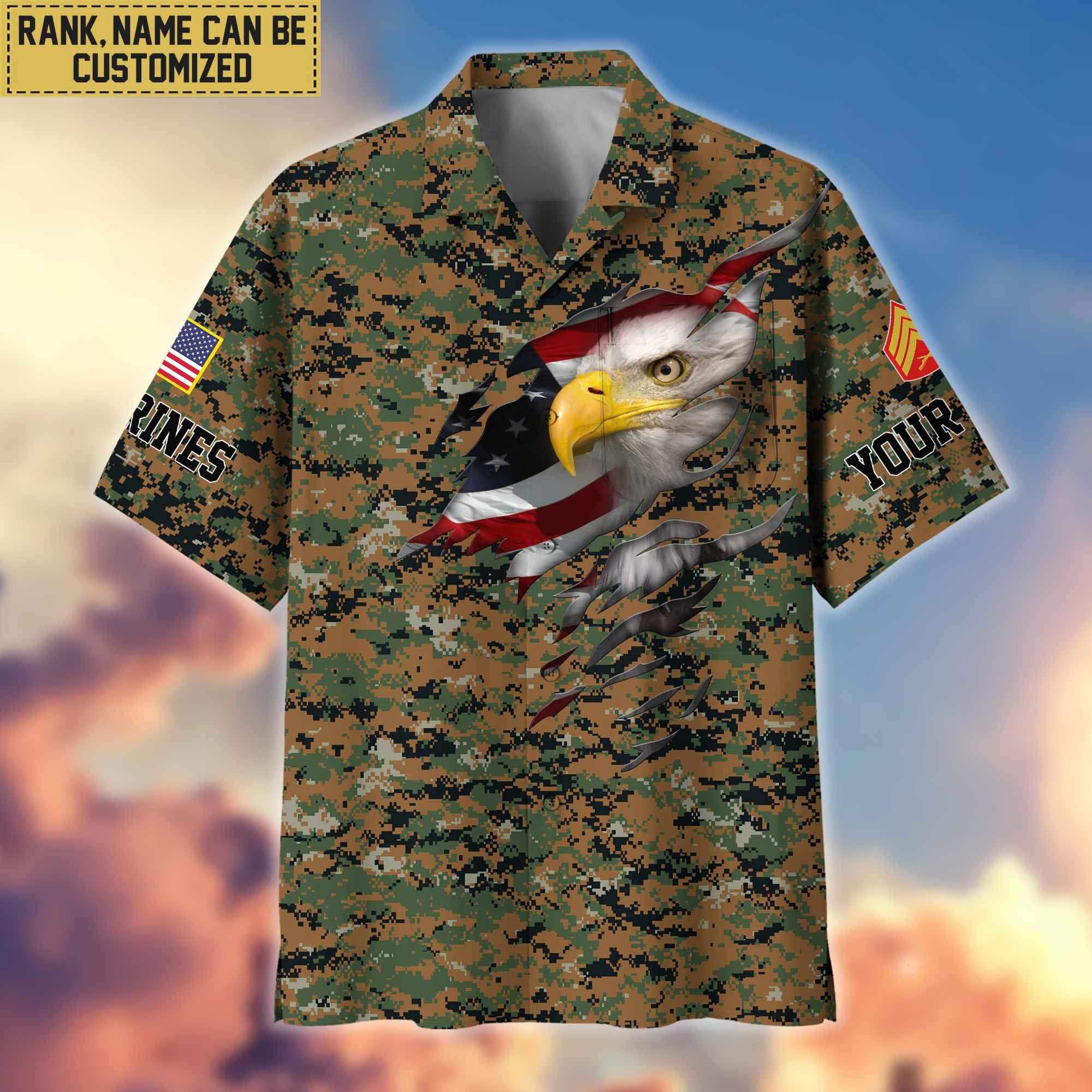 Premium Custom Name, Rank USMC Veteran Hawaiian Shirt With Pocket, Gifts For Dad, For Husband, Gifts For US Marine Veteran VPVC403703