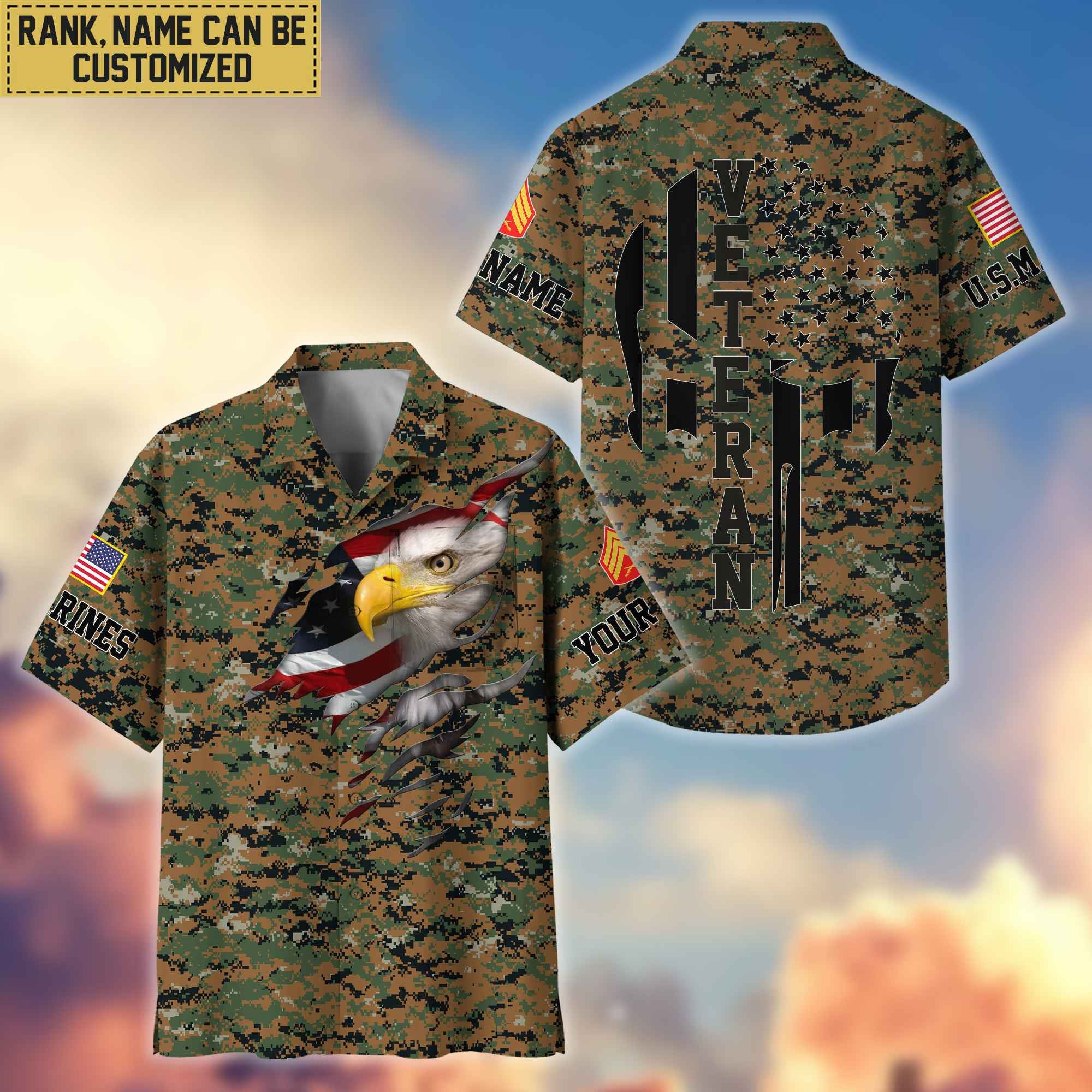 Premium Custom Name, Rank USMC Veteran Hawaiian Shirt With Pocket, Gifts For Dad, For Husband, Gifts For US Marine Veteran VPVC403703