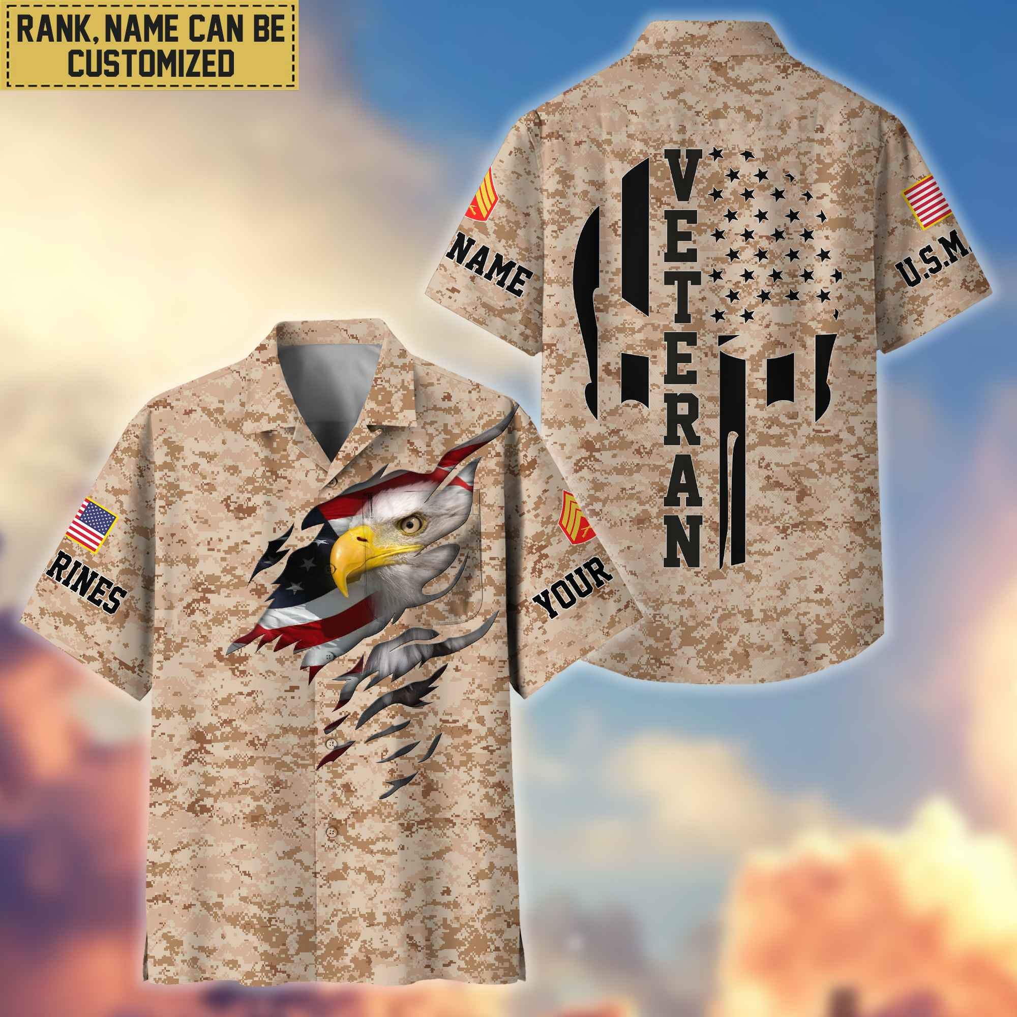 Premium Custom Name, Rank USMC Veteran Hawaiian Shirt With Pocket, Gifts For Dad, For Husband, Gifts For US Marine Veteran VPVC403703