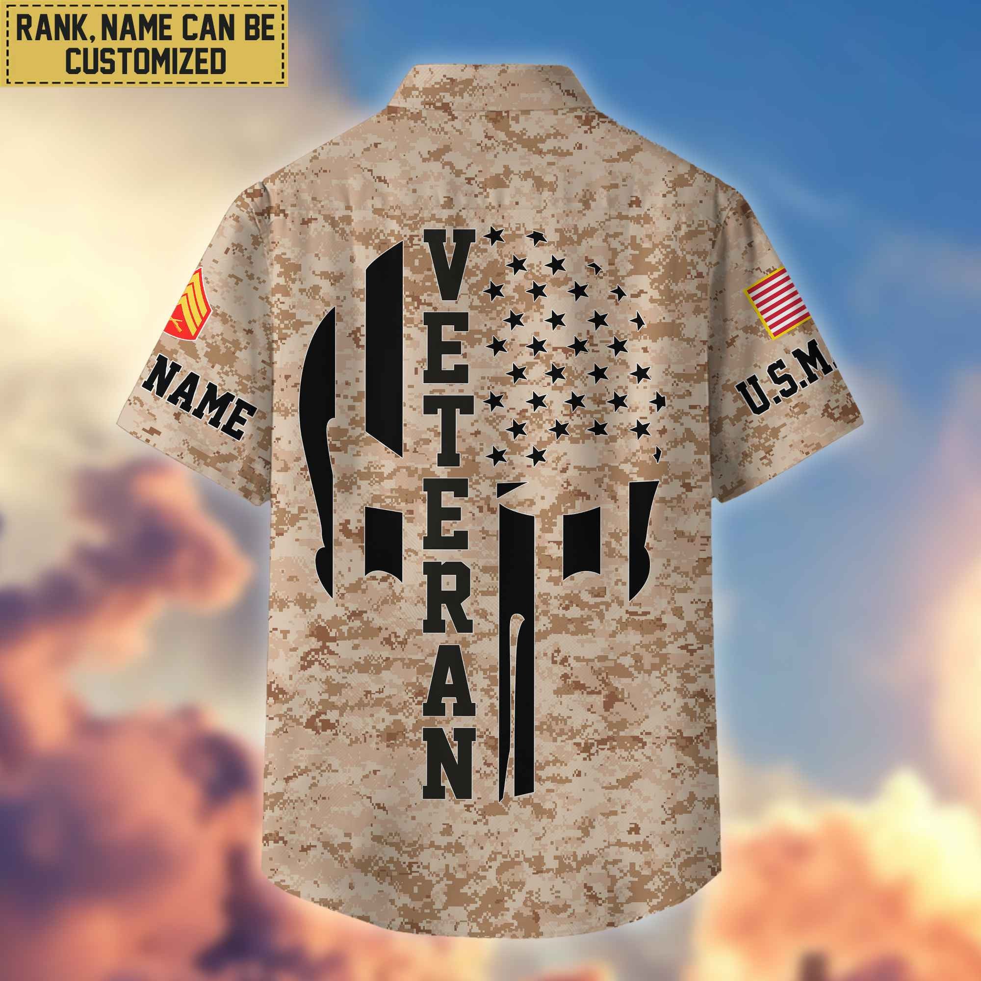 Premium Custom Name, Rank USMC Veteran Hawaiian Shirt With Pocket, Gifts For Dad, For Husband, Gifts For US Marine Veteran VPVC403703