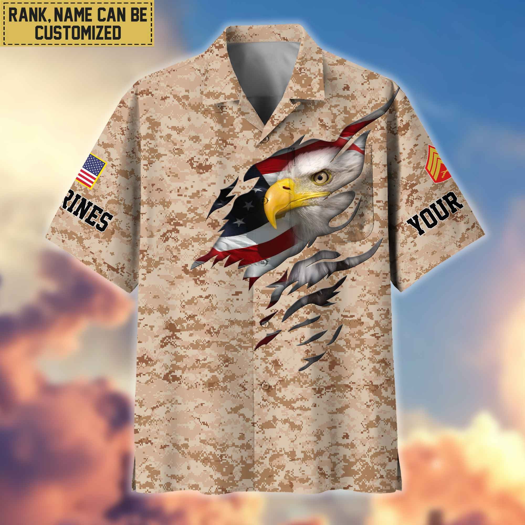 Premium Custom Name, Rank USMC Veteran Hawaiian Shirt With Pocket, Gifts For Dad, For Husband, Gifts For US Marine Veteran VPVC403703
