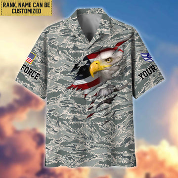 Premium Custom Name, Rank USAF Veteran Hawaiian Shirt With Pocket, Gifts For Dad, For Husband, Gifts For US Air Force Veteran VPVC403704