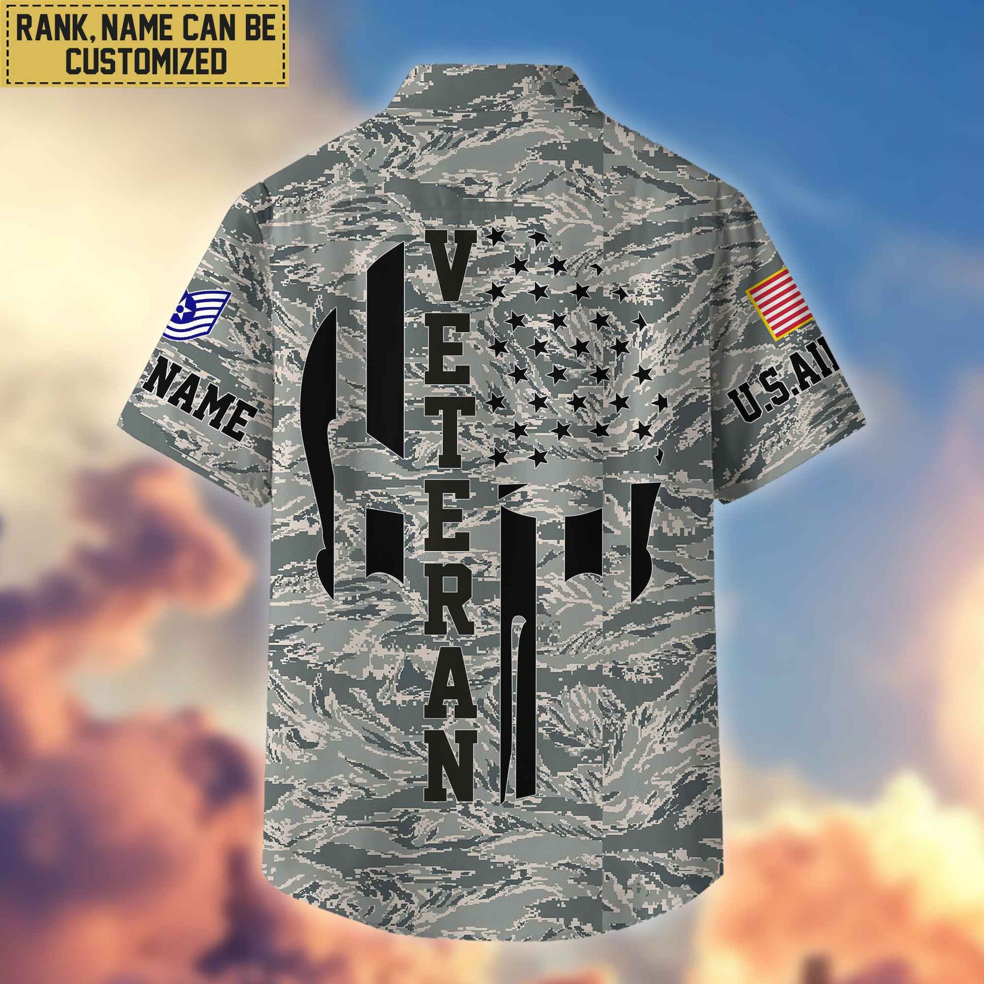 Premium Custom Name, Rank USAF Veteran Hawaiian Shirt With Pocket, Gifts For Dad, For Husband, Gifts For US Air Force Veteran VPVC403704