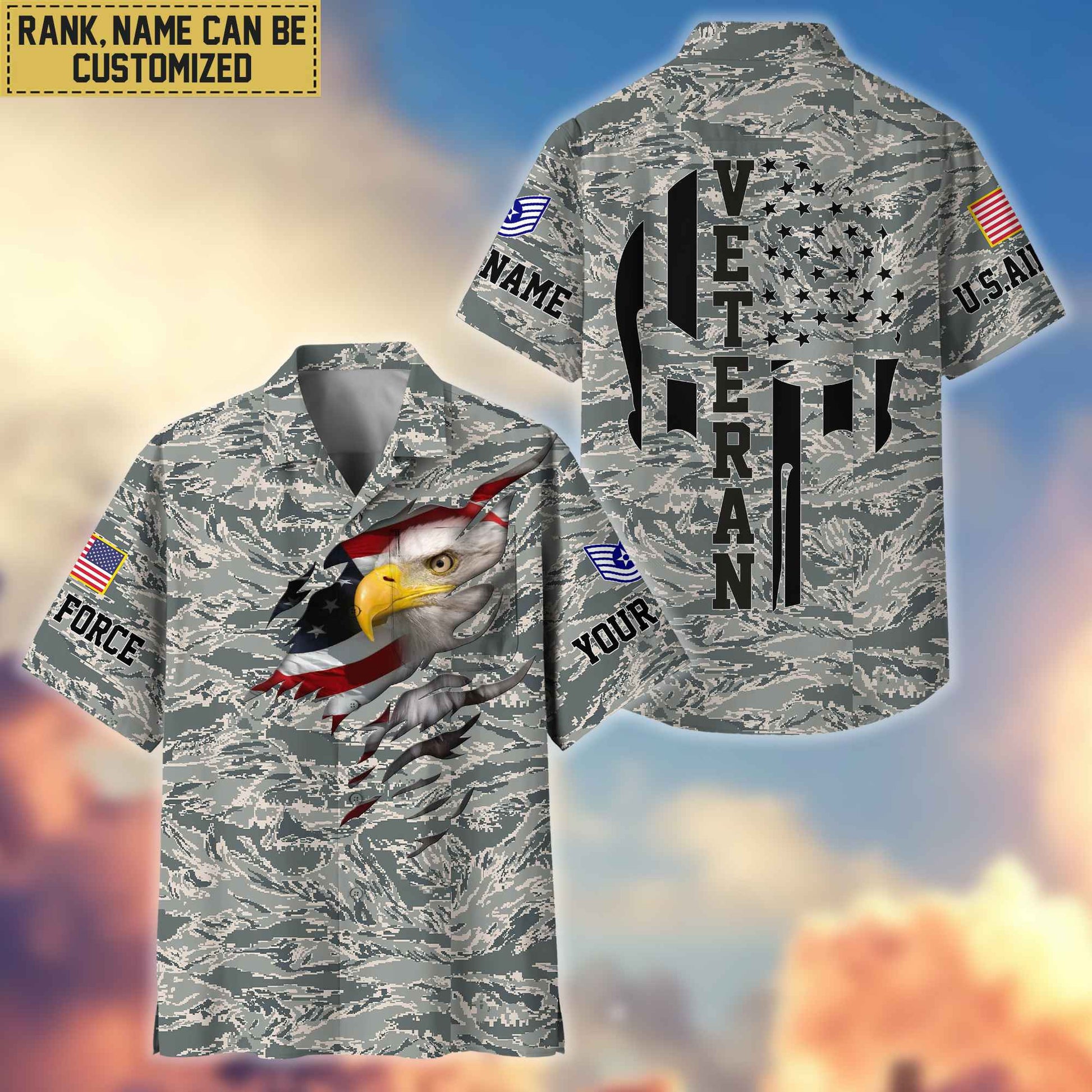 Premium Custom Name, Rank USAF Veteran Hawaiian Shirt With Pocket, Gifts For Dad, For Husband, Gifts For US Air Force Veteran VPVC403704