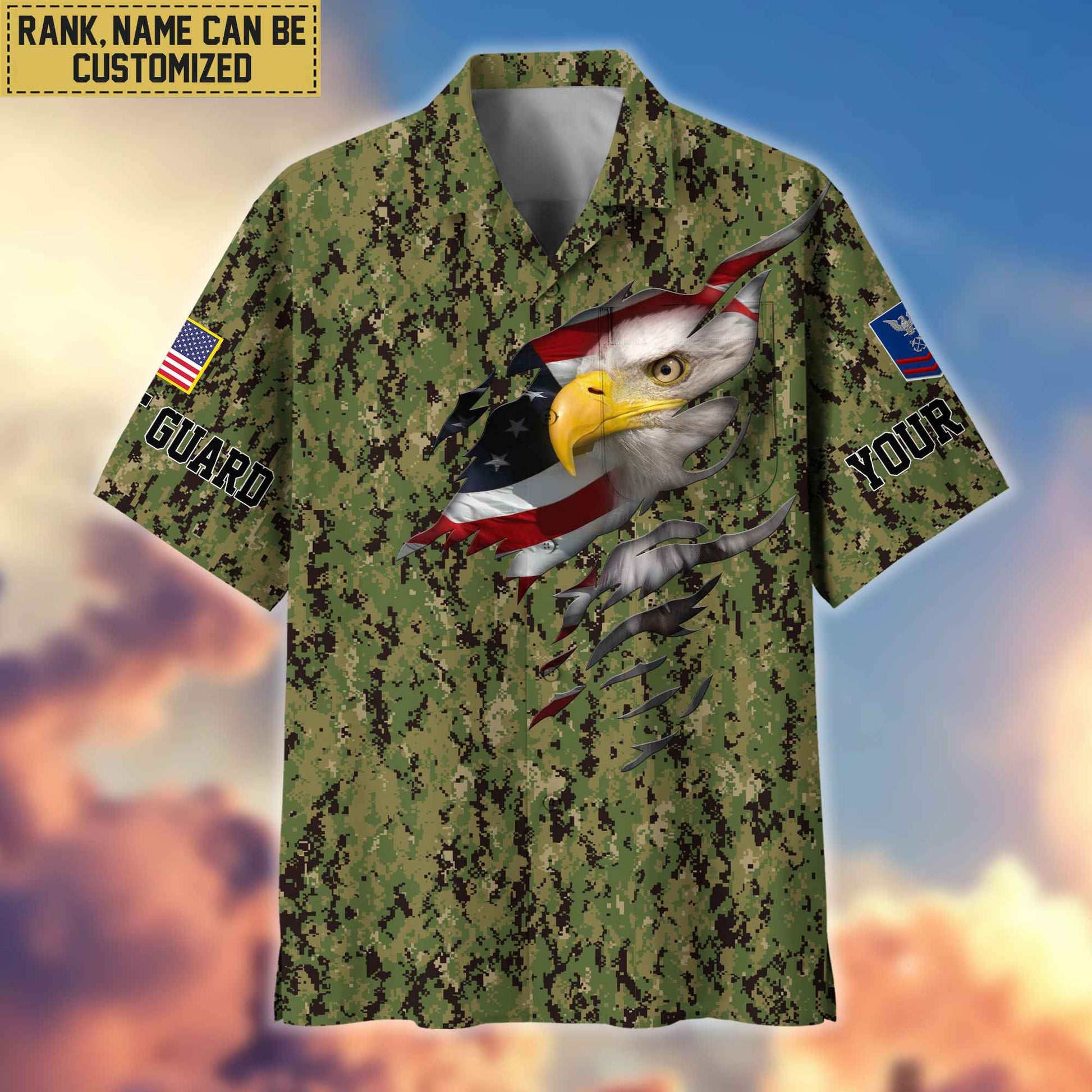 Premium Custom Name, Rank USCG Veteran Hawaiian Shirt With Pocket, Gifts For Dad, For Husband, Gifts For US Coast Guard Veteran VPVC403705