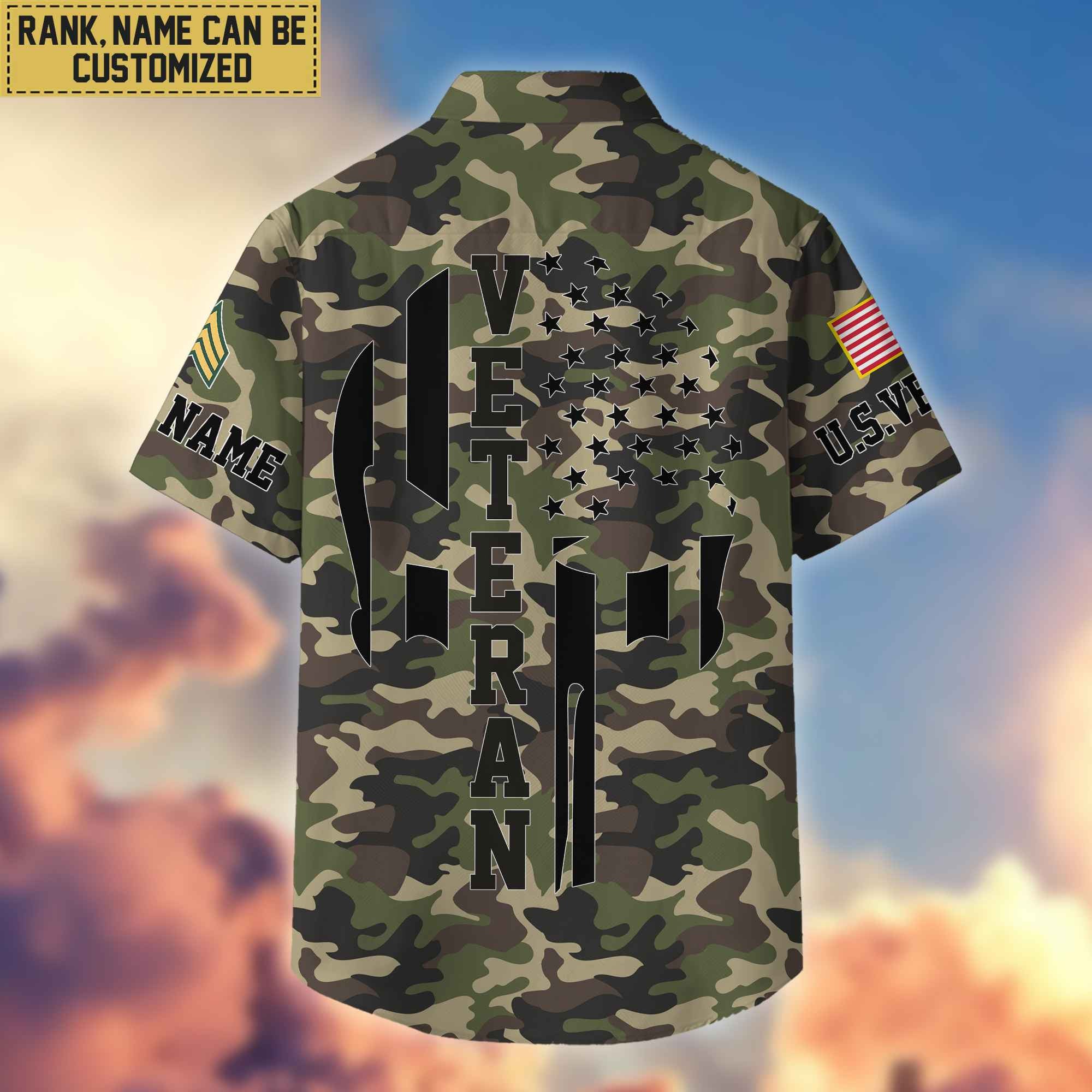 Premium Custom Name, Rank US Veteran Hawaiian Shirt With Pocket, Gifts For Dad, For Husband, Gifts For US Veteran VPVC403707