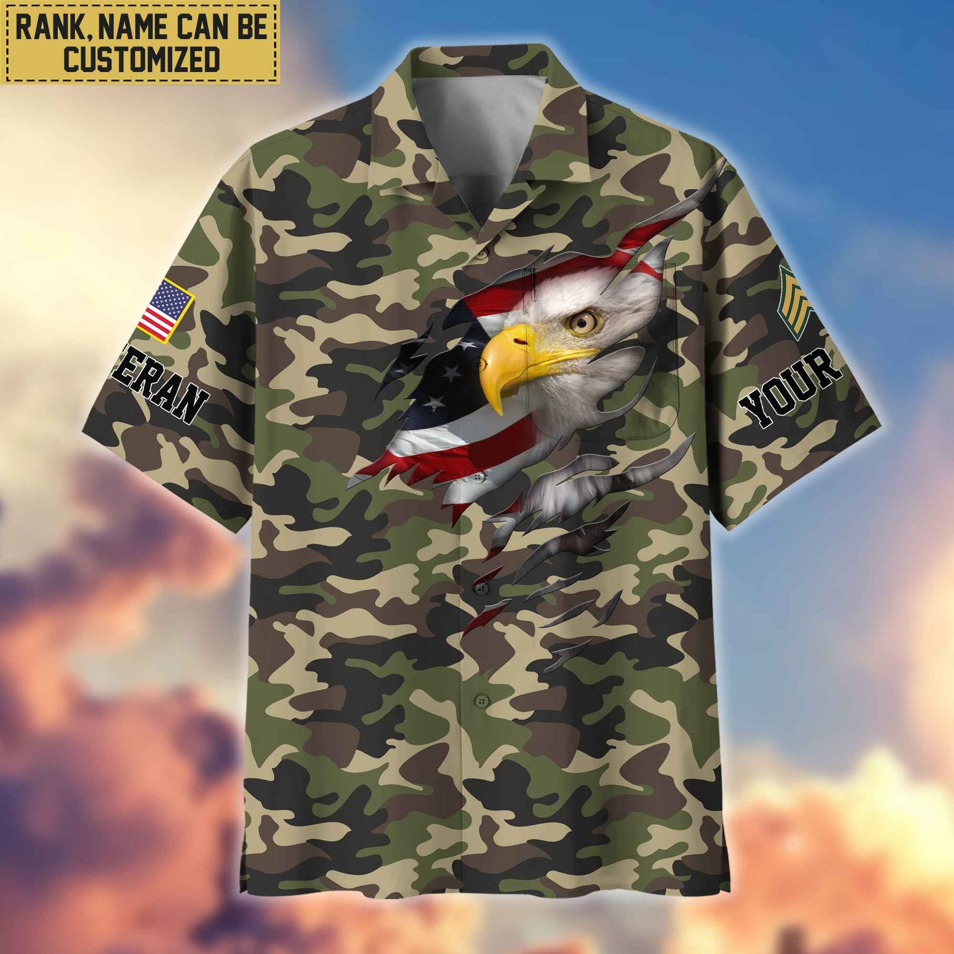 Premium Custom Name, Rank US Veteran Hawaiian Shirt With Pocket, Gifts For Dad, For Husband, Gifts For US Veteran VPVC403707