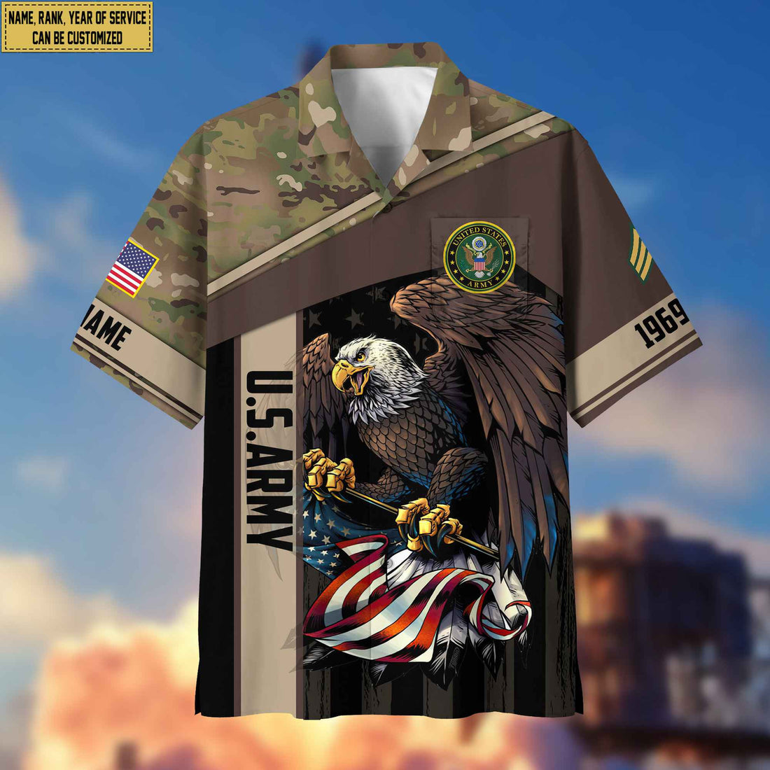 Premium Custom Name, Rank US Army Hawaiian Shirt With Pocket, Gifts For Dad, For Husband, Gifts For Army Veteran VPVC402501