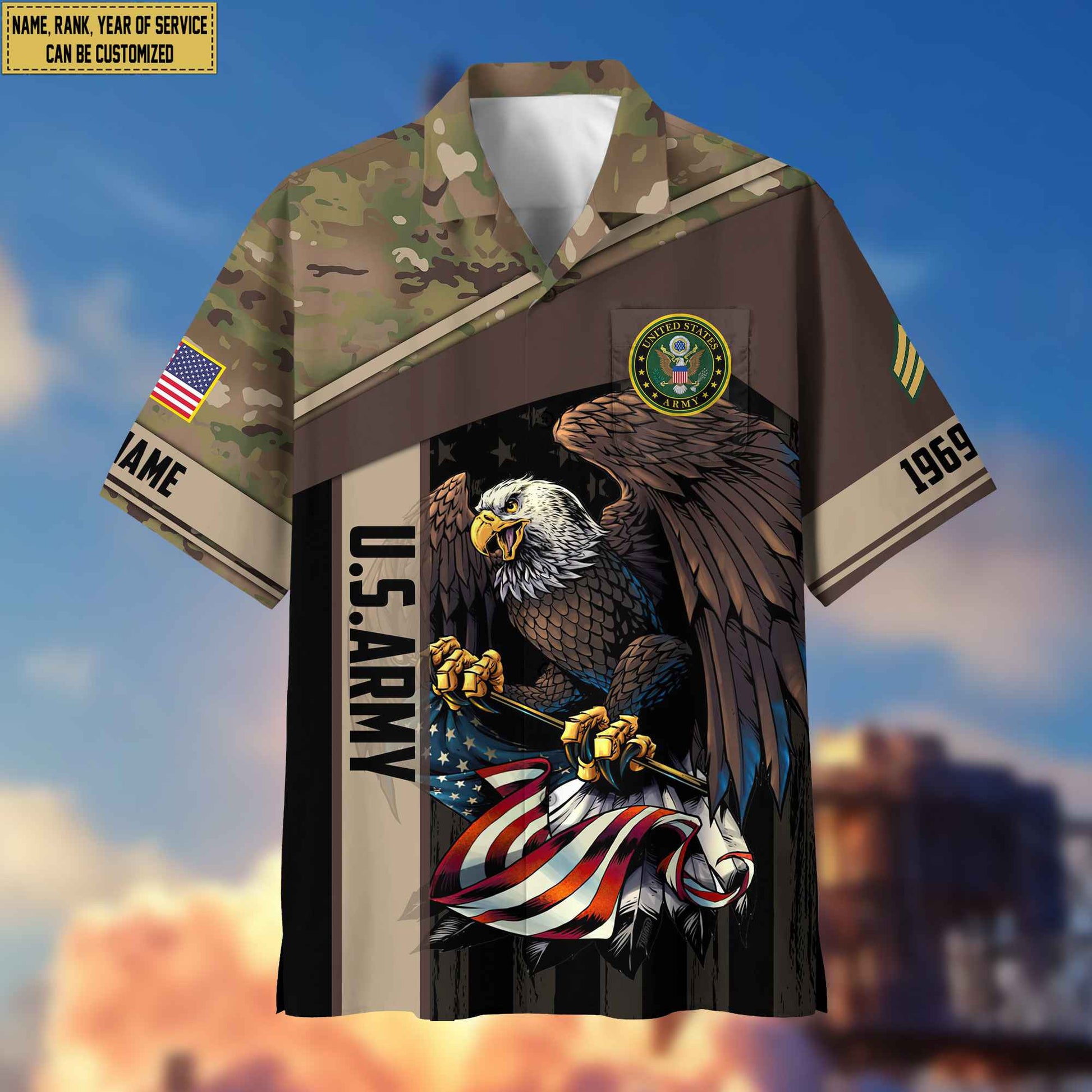 Premium Custom Name, Rank US Army Hawaiian Shirt With Pocket, Gifts For Dad, For Husband, Gifts For Army Veteran VPVC402501