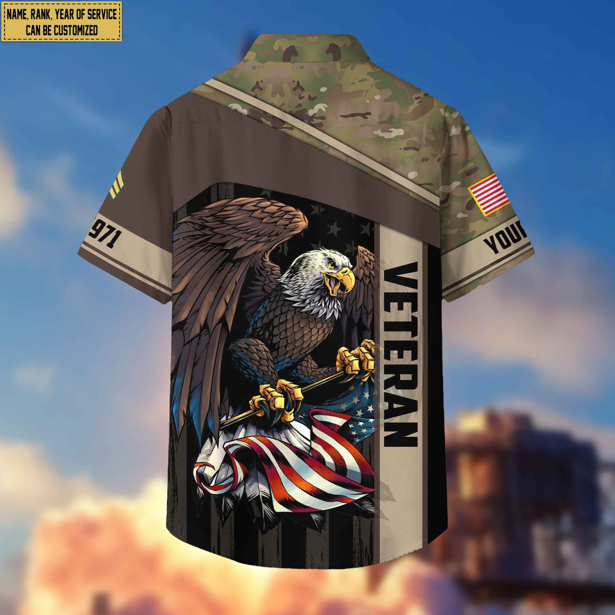 Premium Custom Name, Rank US Army Hawaiian Shirt With Pocket, Gifts For Dad, For Husband, Gifts For Army Veteran VPVC402501