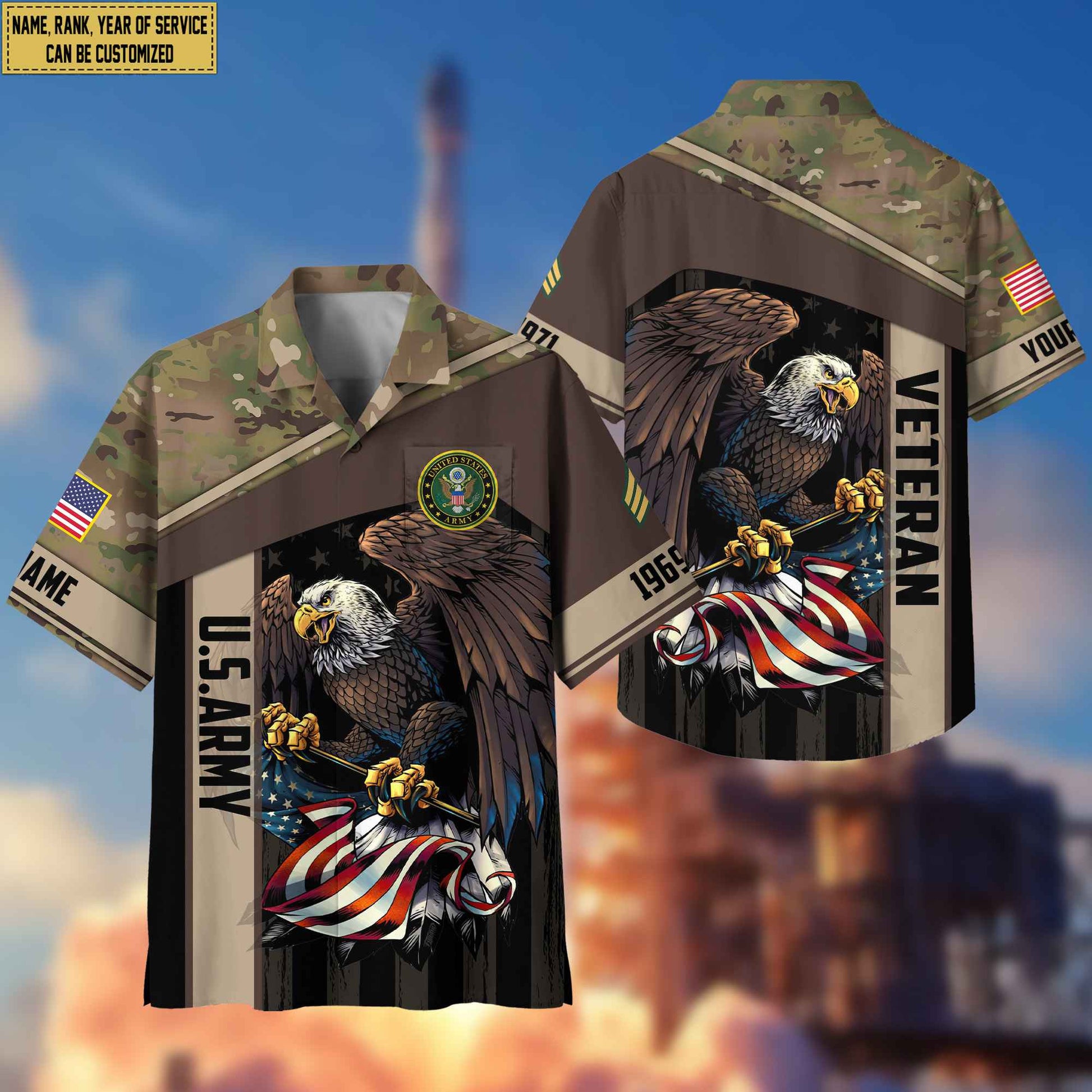 Premium Custom Name, Rank US Army Hawaiian Shirt With Pocket, Gifts For Dad, For Husband, Gifts For Army Veteran VPVC402501