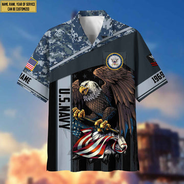 Premium Custom Name, Rank US Navy Hawaiian Shirt With Pocket, Gifts For Dad, For Husband, Gifts For Navy Veteran VPVC402502