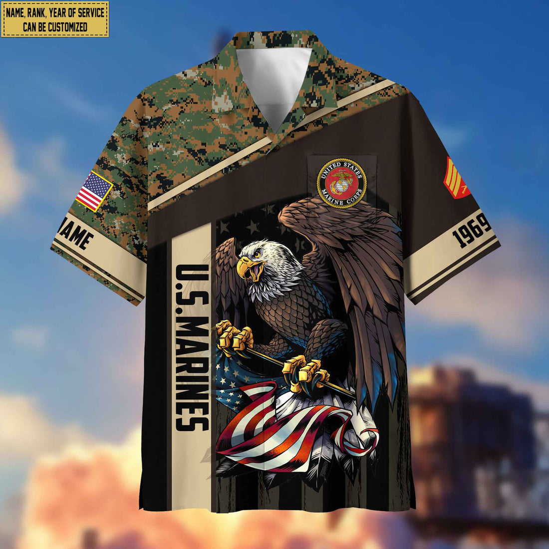 Premium Custom Name, Rank USMC Hawaiian Shirt With Pocket, Gifts For Dad, For Husband, Gifts For Marine Veteran VPVC402503