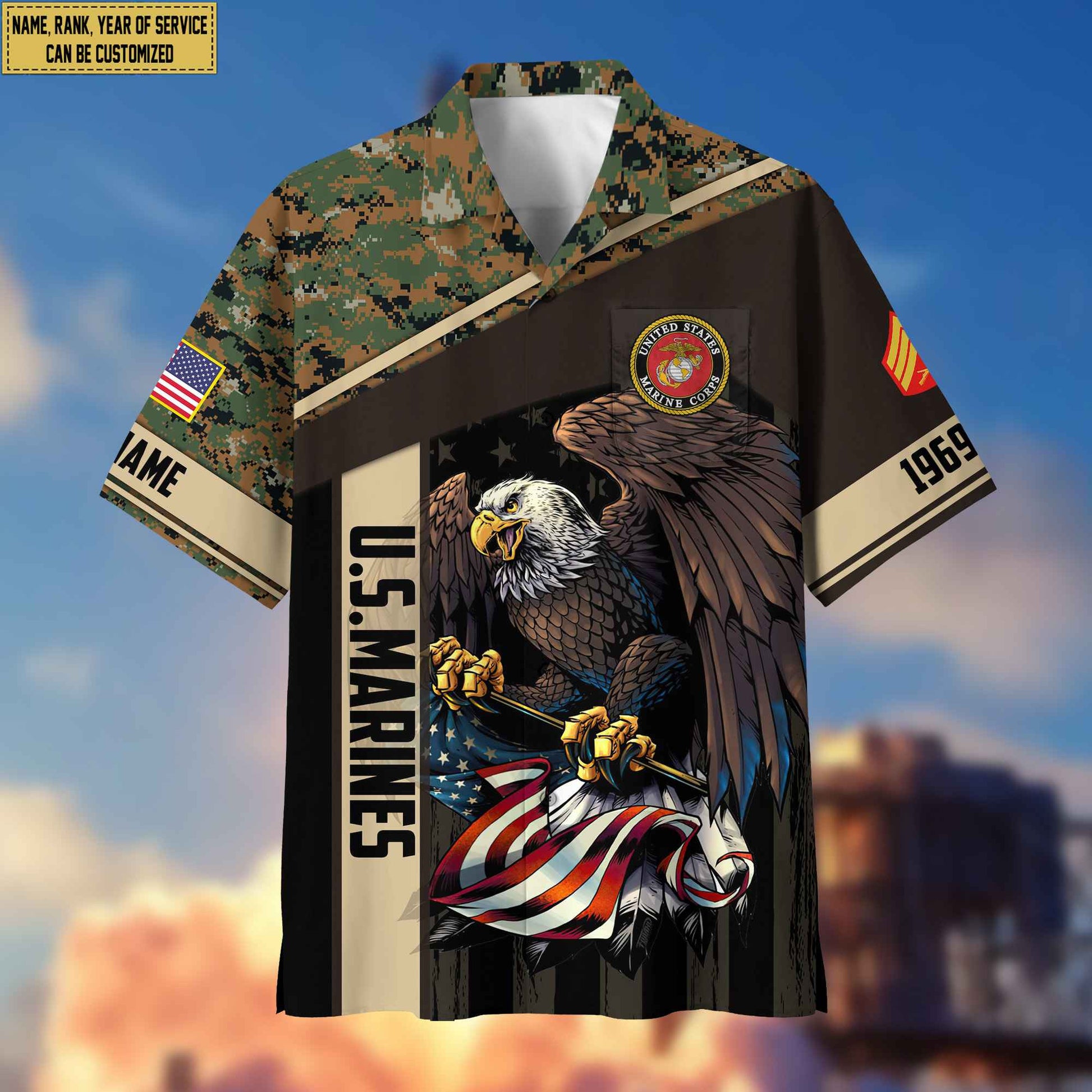 Premium Custom Name, Rank USMC Hawaiian Shirt With Pocket, Gifts For Dad, For Husband, Gifts For Marine Veteran VPVC402503