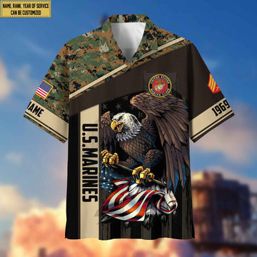 Premium Custom Name, Rank USMC Hawaiian Shirt With Pocket, Gifts For Dad, For Husband, Gifts For Marine Veteran VPVC402503