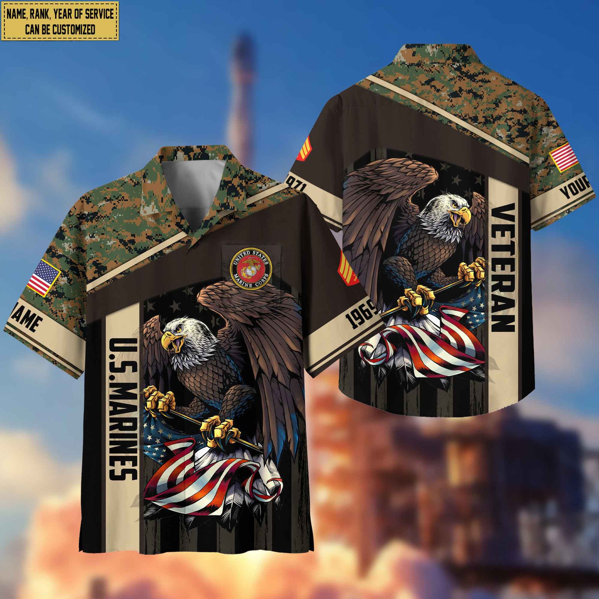 Premium Custom Name, Rank USMC Hawaiian Shirt With Pocket, Gifts For Dad, For Husband, Gifts For Marine Veteran VPVC402503