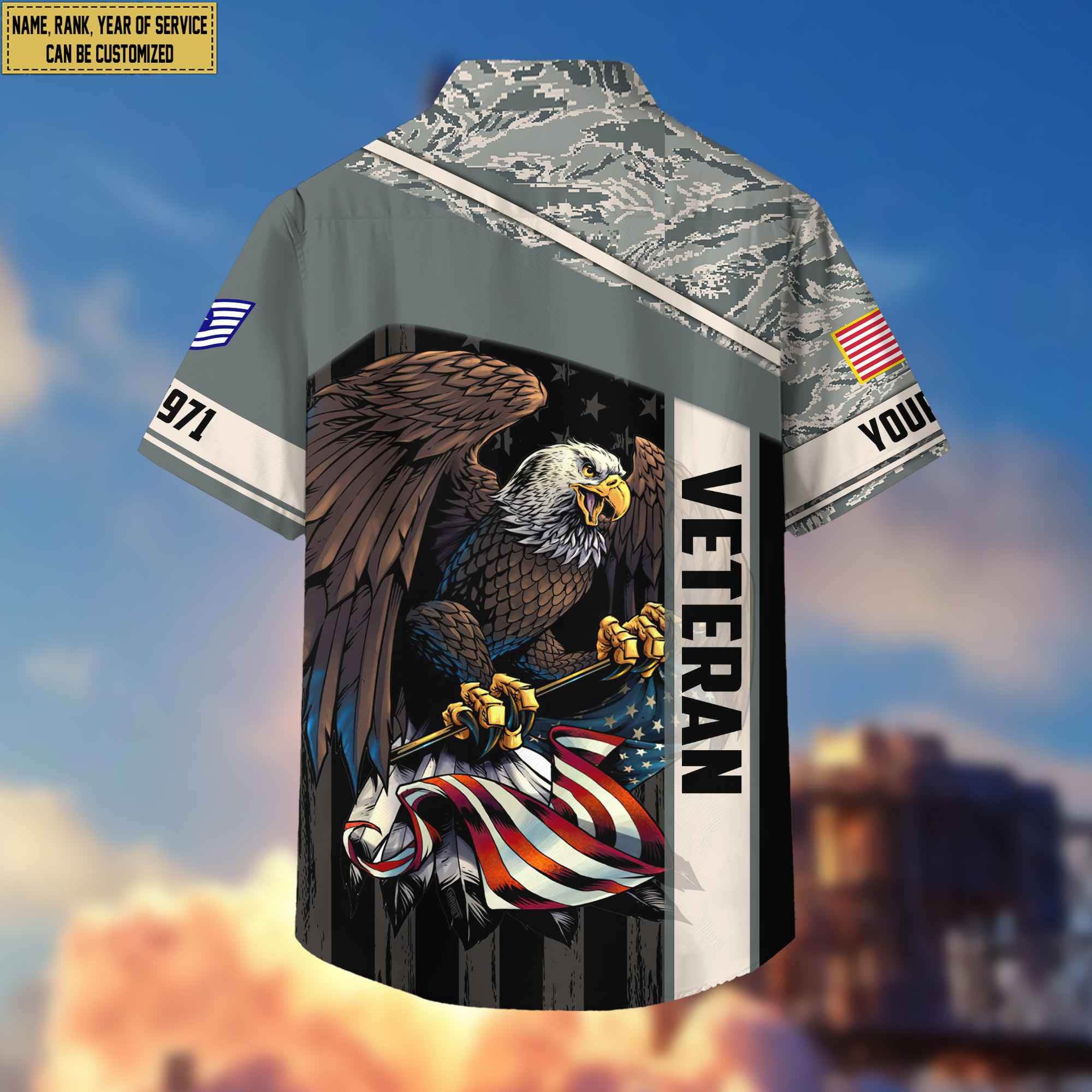 Premium Custom Name, Rank USAF Hawaiian Shirt With Pocket, Gifts For Dad, For Husband, Gifts For Air Force Veteran VPVC402504