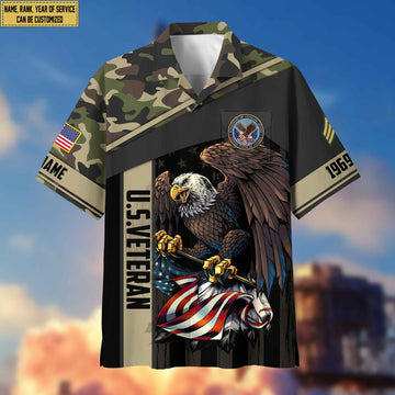 Premium Custom Name, Rank US Veteran Hawaiian Shirt With Pocket, Gifts For Dad, For Husband, Gifts For US Veteran VPVC402507