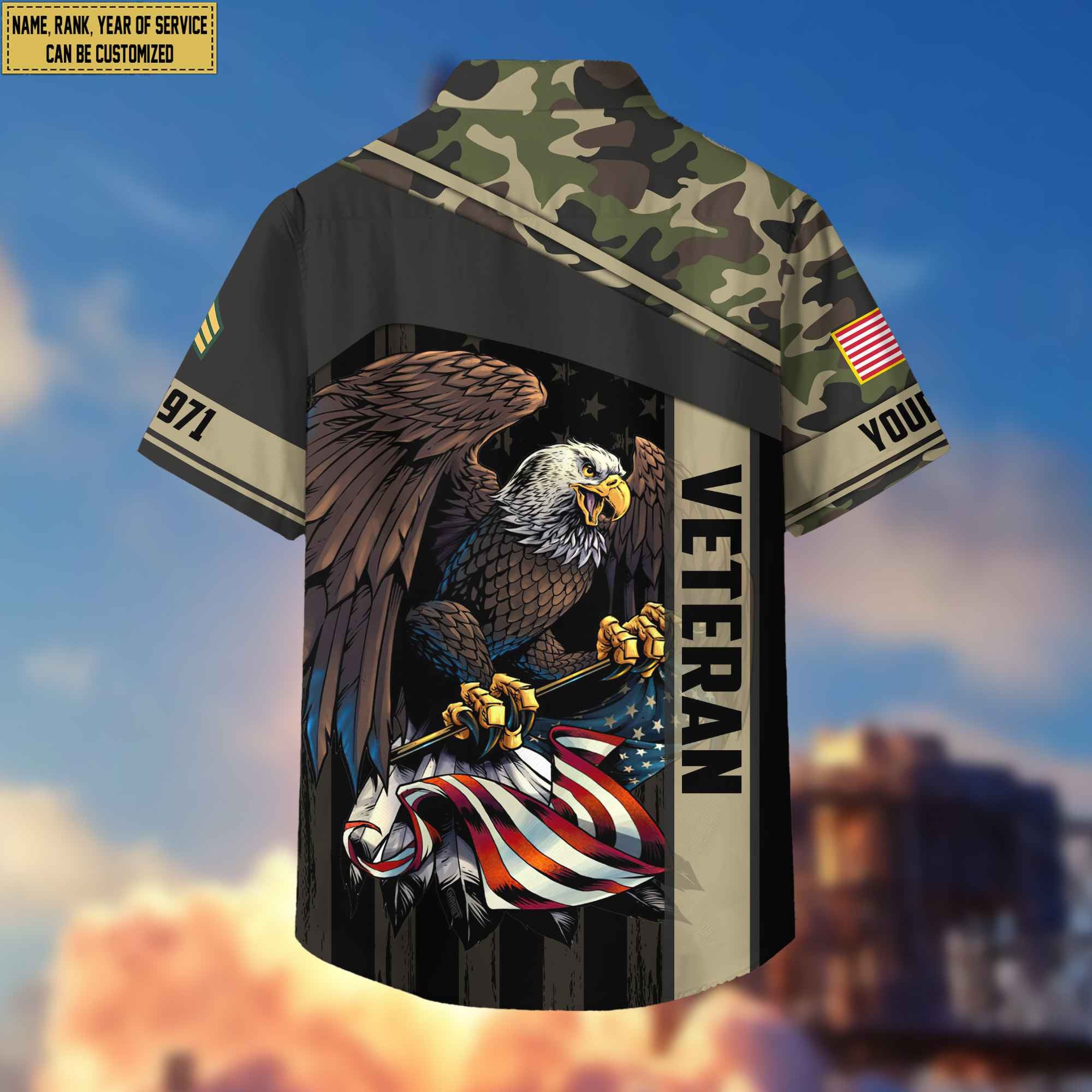 Premium Custom Name, Rank US Veteran Hawaiian Shirt With Pocket, Gifts For Dad, For Husband, Gifts For US Veteran VPVC402507