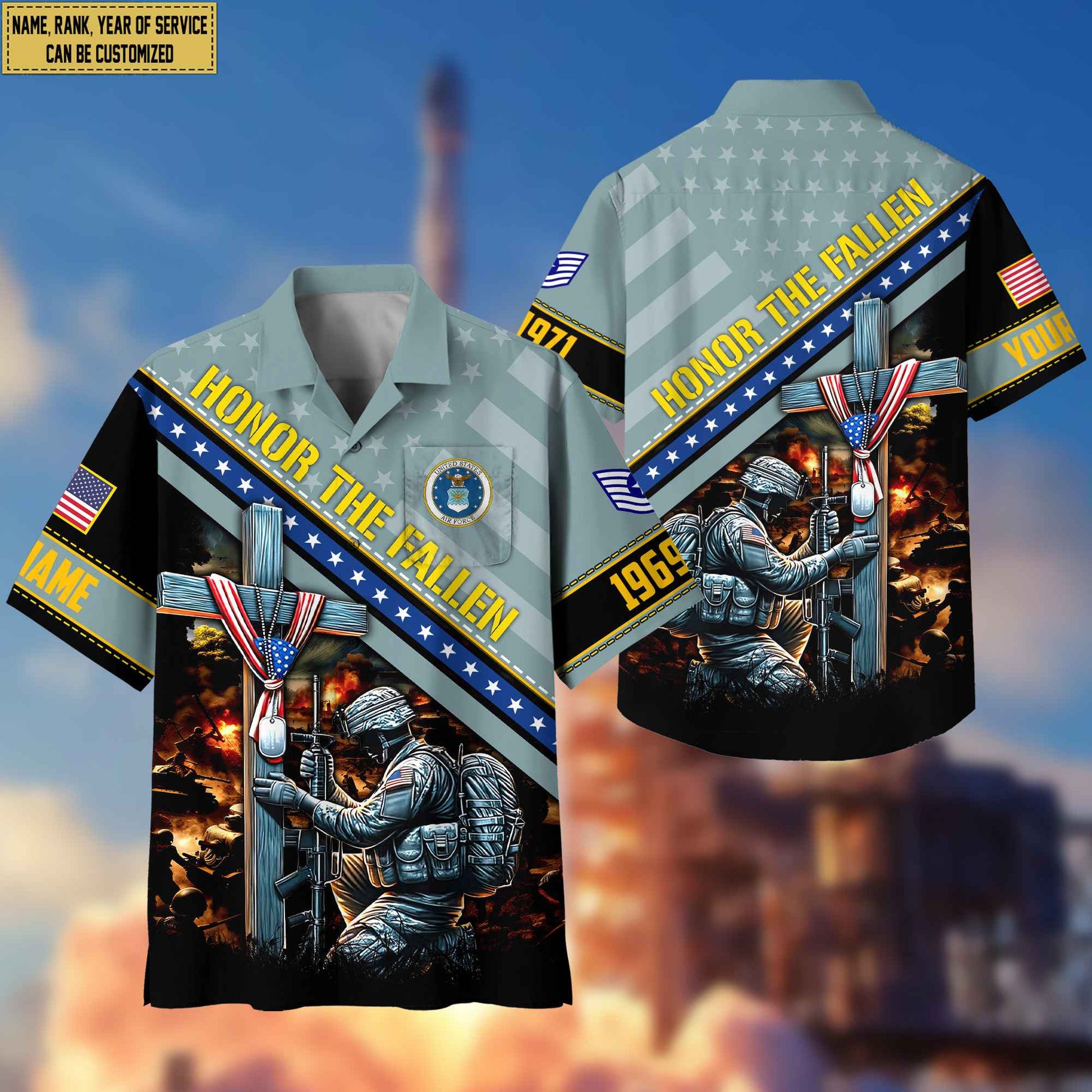 USAF Hawaiian Shirt With Pocket, Custom Rank, Name, Year Gifts For Air Force Veteran, Gifts For Veterans Day, Father's Day VPVC402804