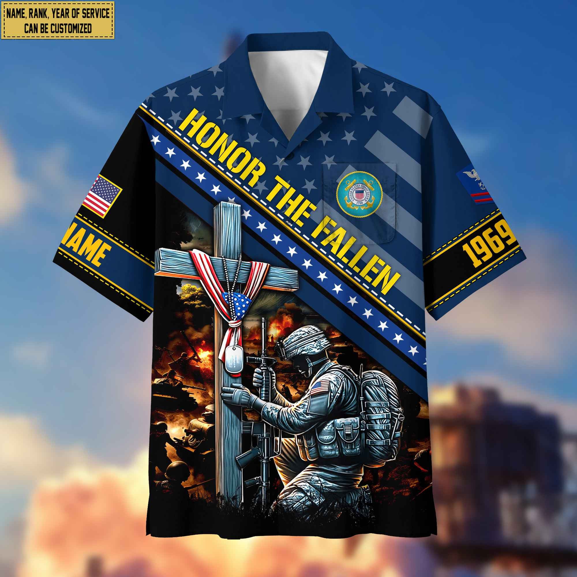 USCG Hawaiian Shirt With Pocket, Custom Rank, Name, Year Gifts For Coast Guard Veteran, Gifts For Veterans Day, Father's Day VPVC402805