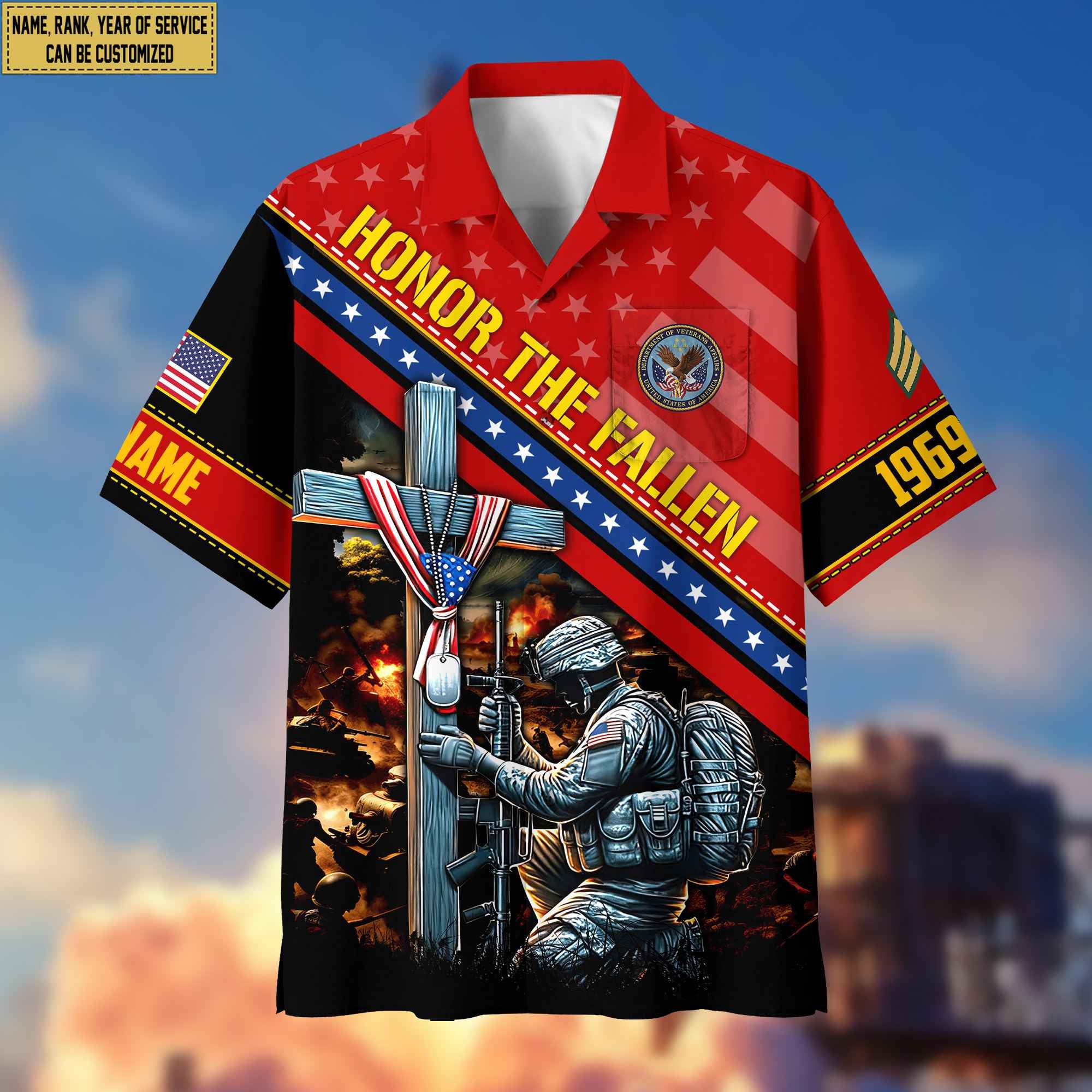 US Veteran Hawaiian Shirt With Pocket, Custom Rank, Name, Year Gifts For US Veteran, Gifts For Veterans Day, Father's Day VPVC402807
