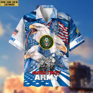 Premium Custom Name, Rank US Army Hawaiian Shirt With Pocket, Gifts For Veterans Day, Father's Day, Gifts for Army Veteran VPVC403101