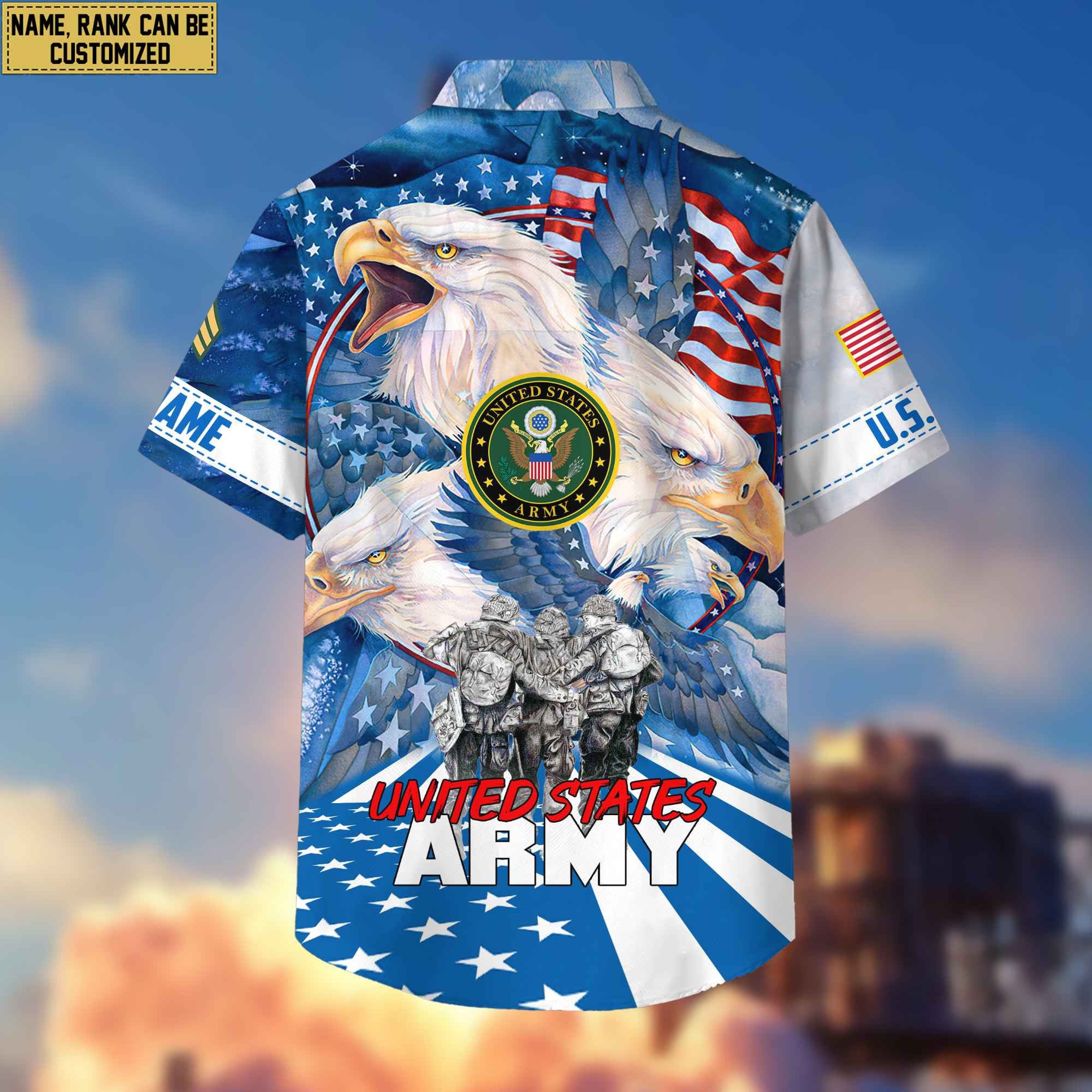 Premium Custom Name, Rank US Army Hawaiian Shirt With Pocket, Gifts For Veterans Day, Father's Day, Gifts for Army Veteran VPVC403101