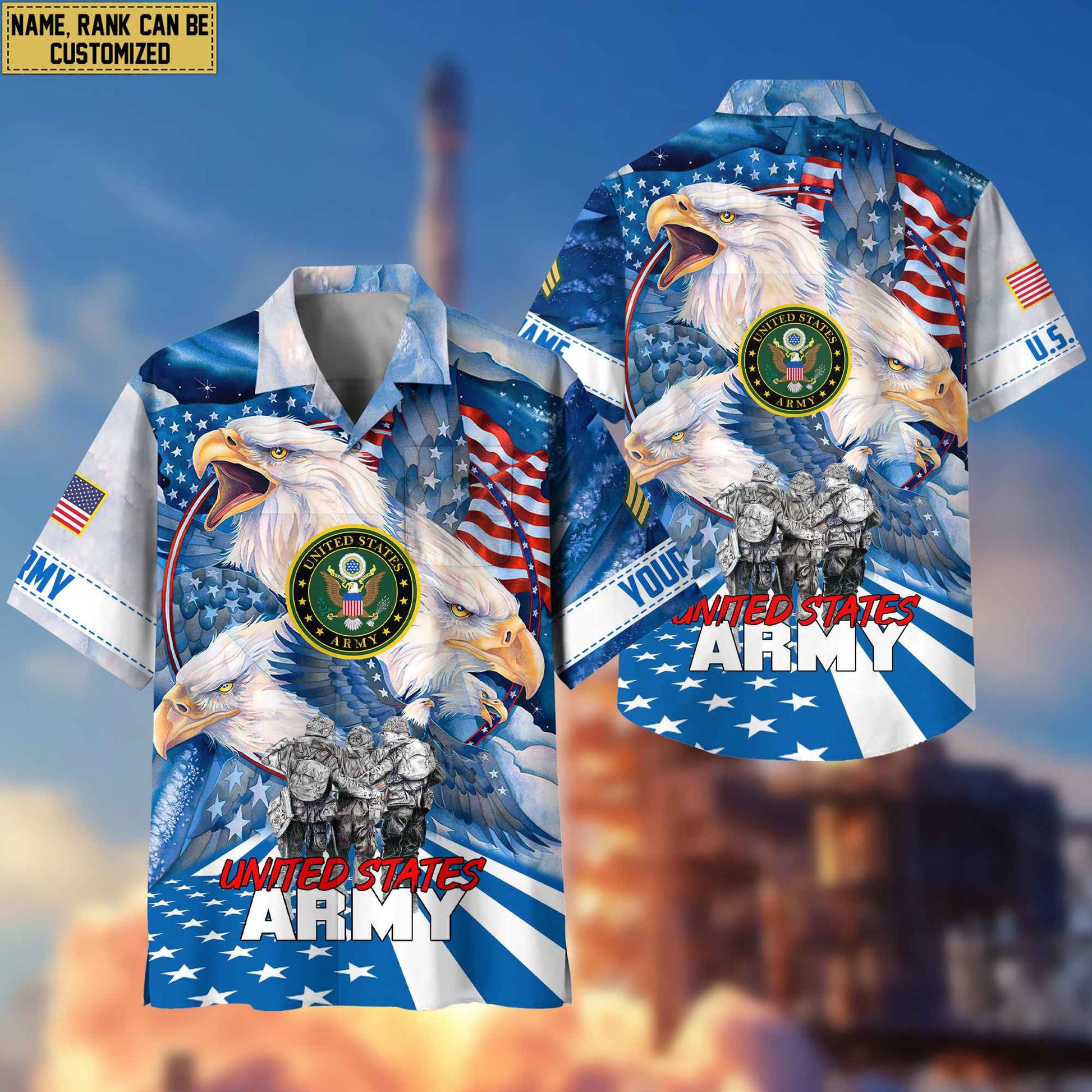 Premium Custom Name, Rank US Army Hawaiian Shirt With Pocket, Gifts For Veterans Day, Father's Day, Gifts for Army Veteran VPVC403101